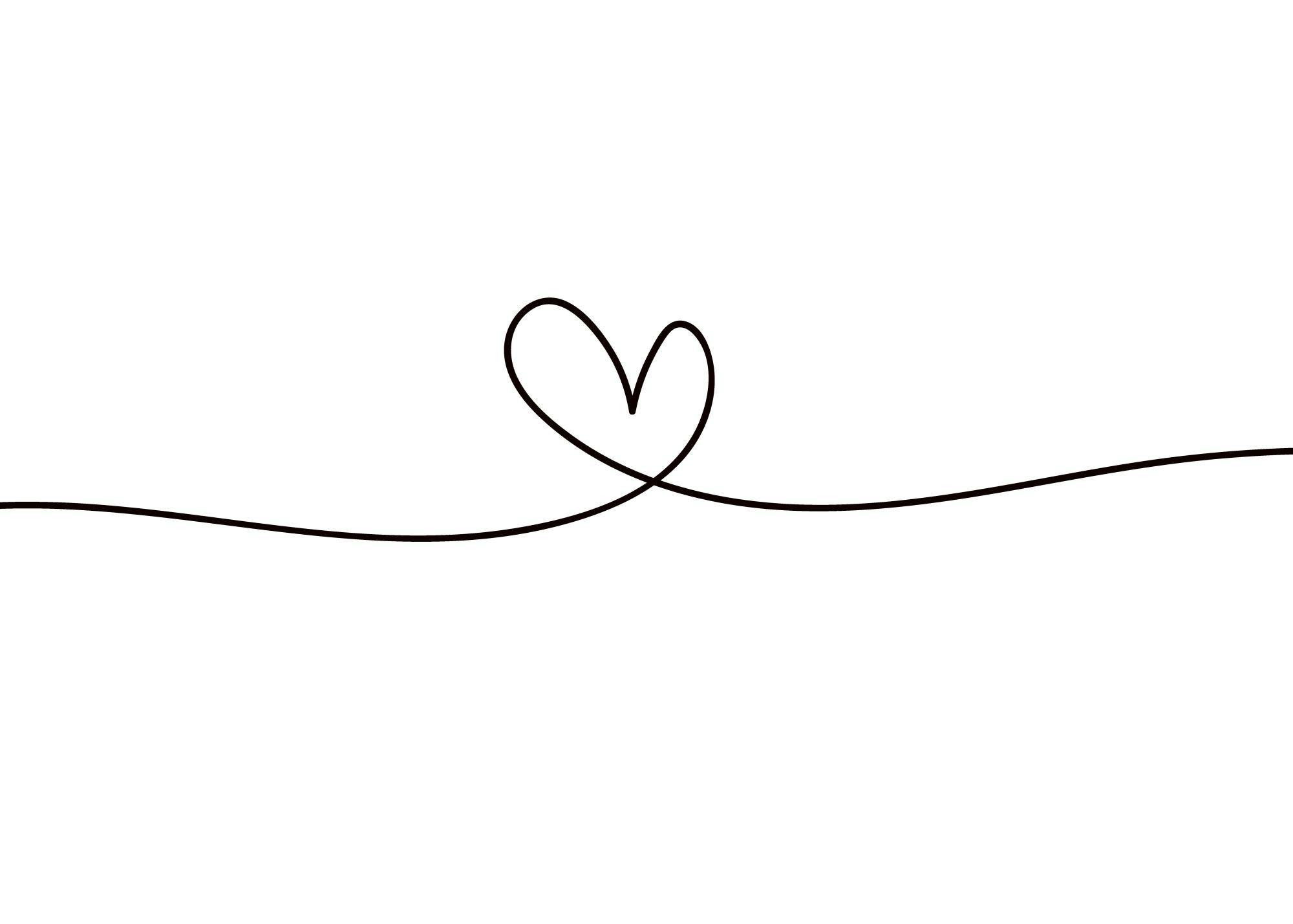 Ein Poster mit einer minimalistischen schwarzen Linie, die in der Mitte ein Herz bildet, auf weißem Hintergrund.