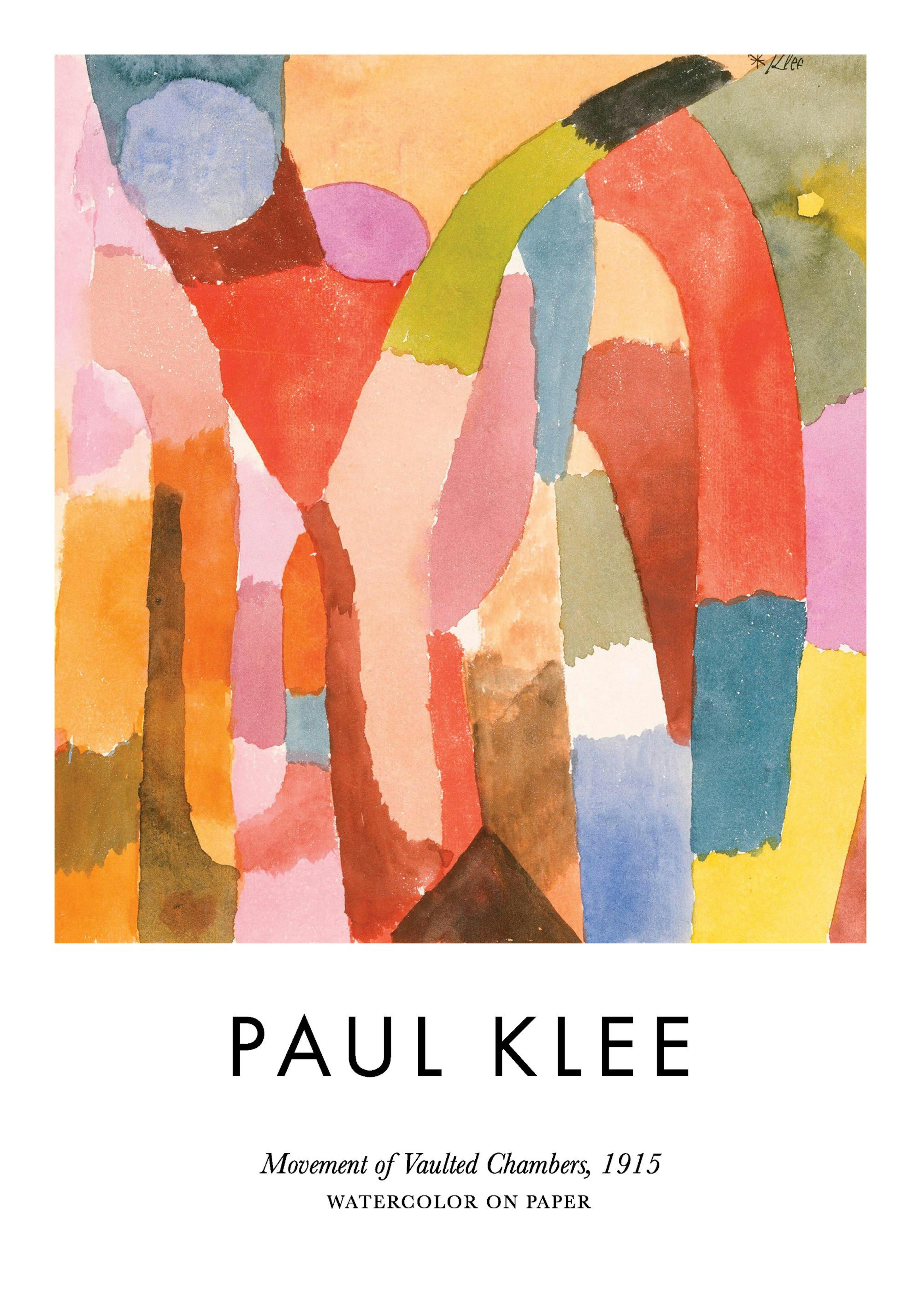 Poster de Paul Klee, Movement of Vaulted Chambers, avec des formes abstraites colorées et organiques.