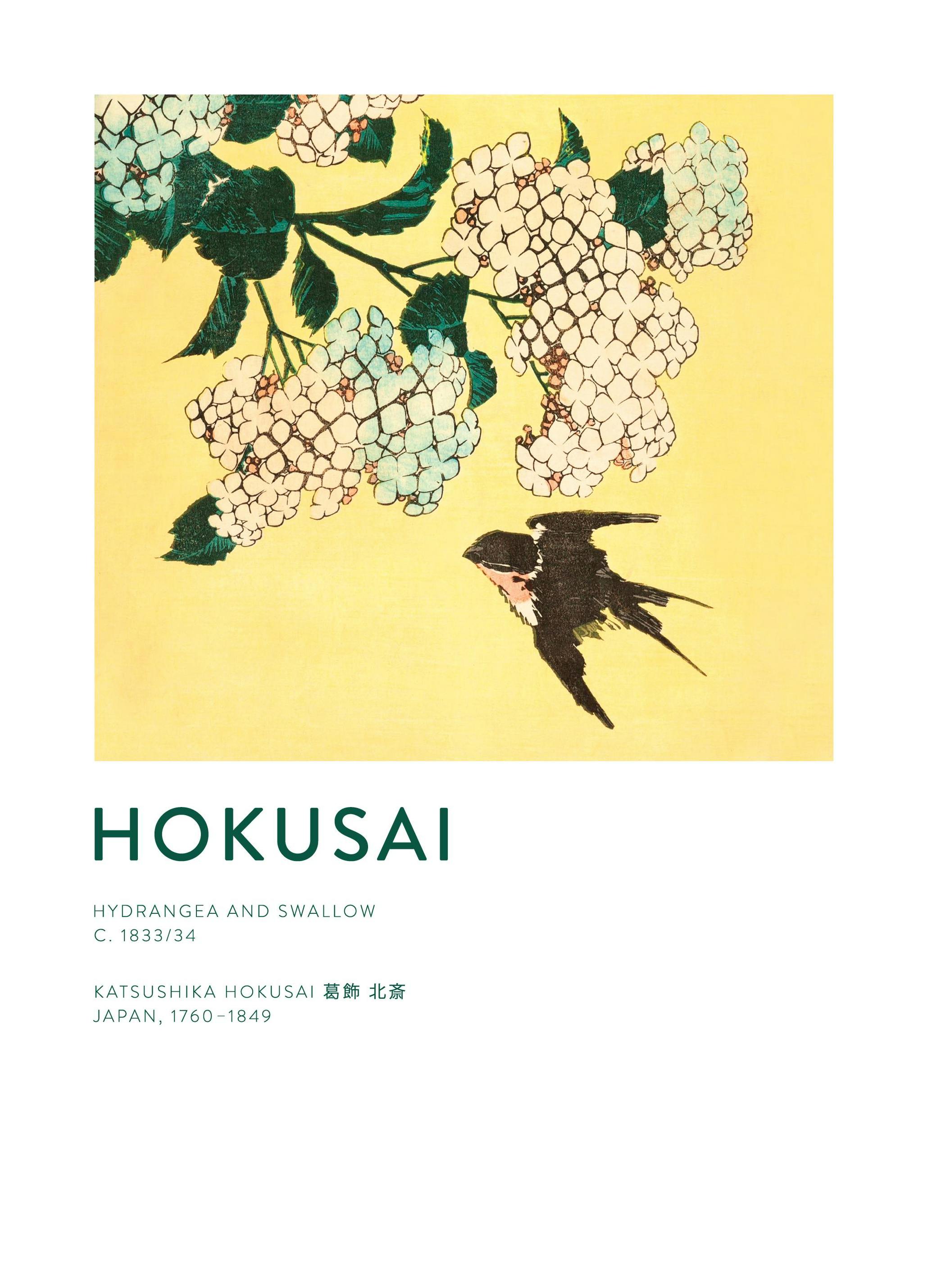 Hokusai - Hydrangée et Hirondelle Poster (70x100 cm) - Poster Store