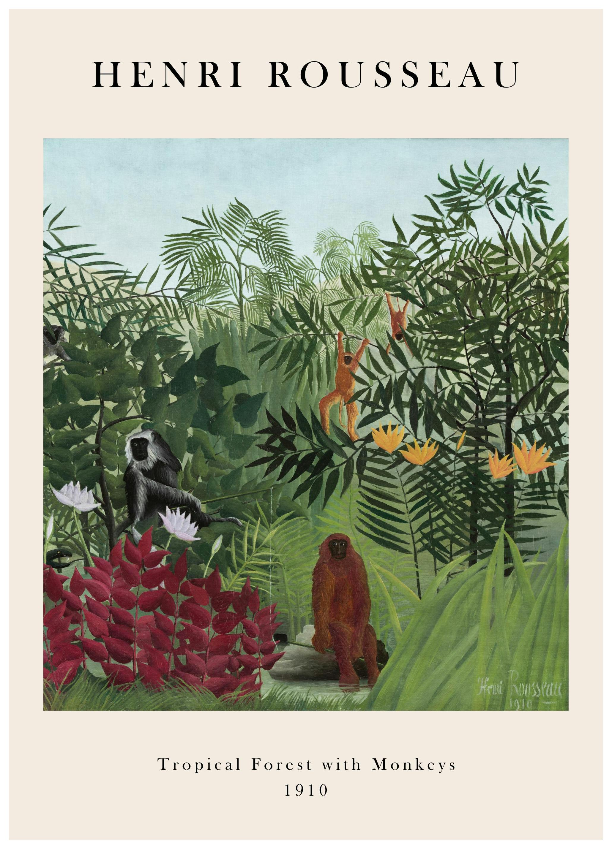 Rousseau - Foresta Tropicale con Scimmie Poster (30x40 cm) - Poster Store