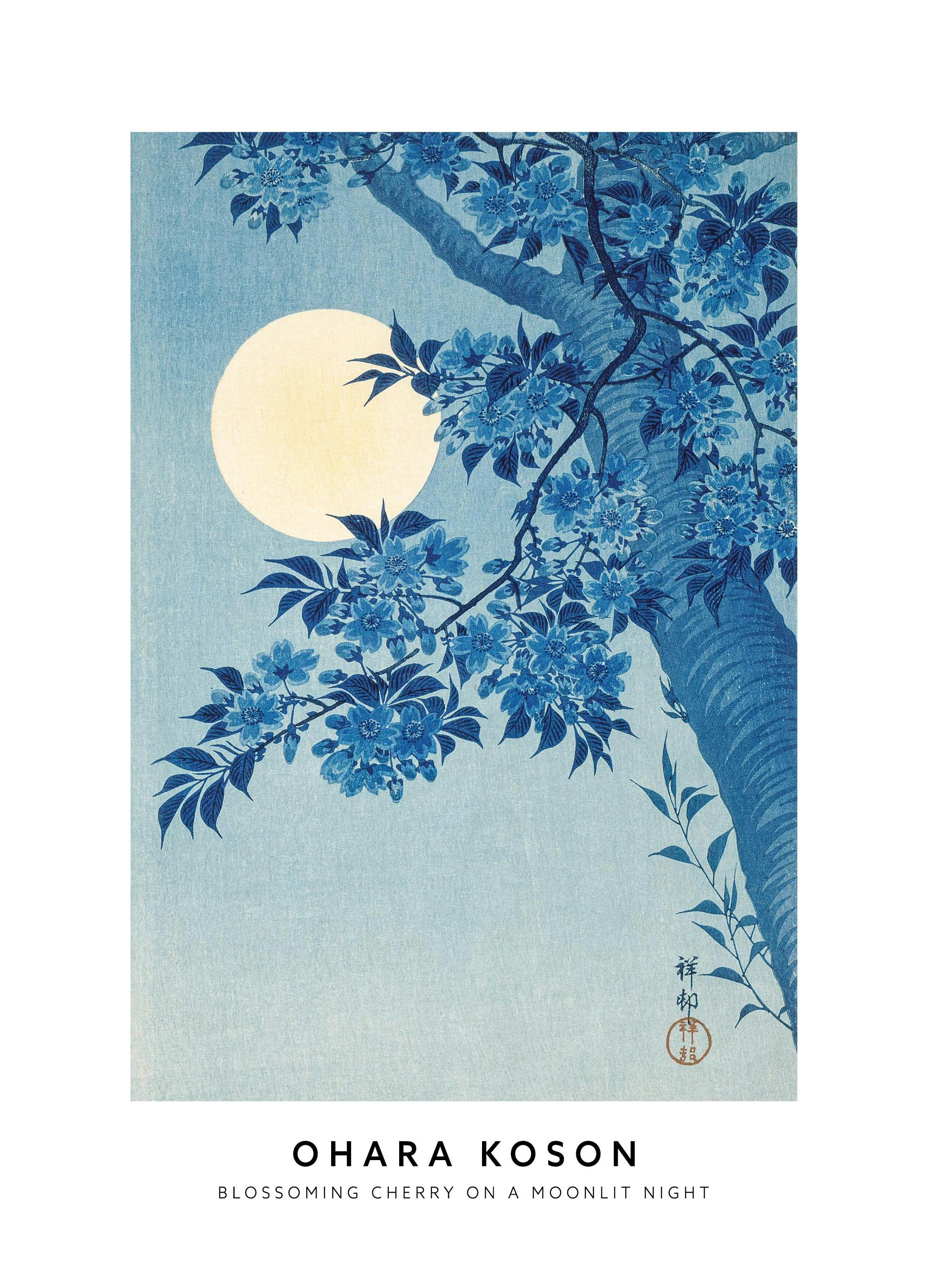 Ohara Koson - Bloeiende Kersenbloesem op een Maanverlichte Nacht Poster (30x40 cm) - Poster Store
