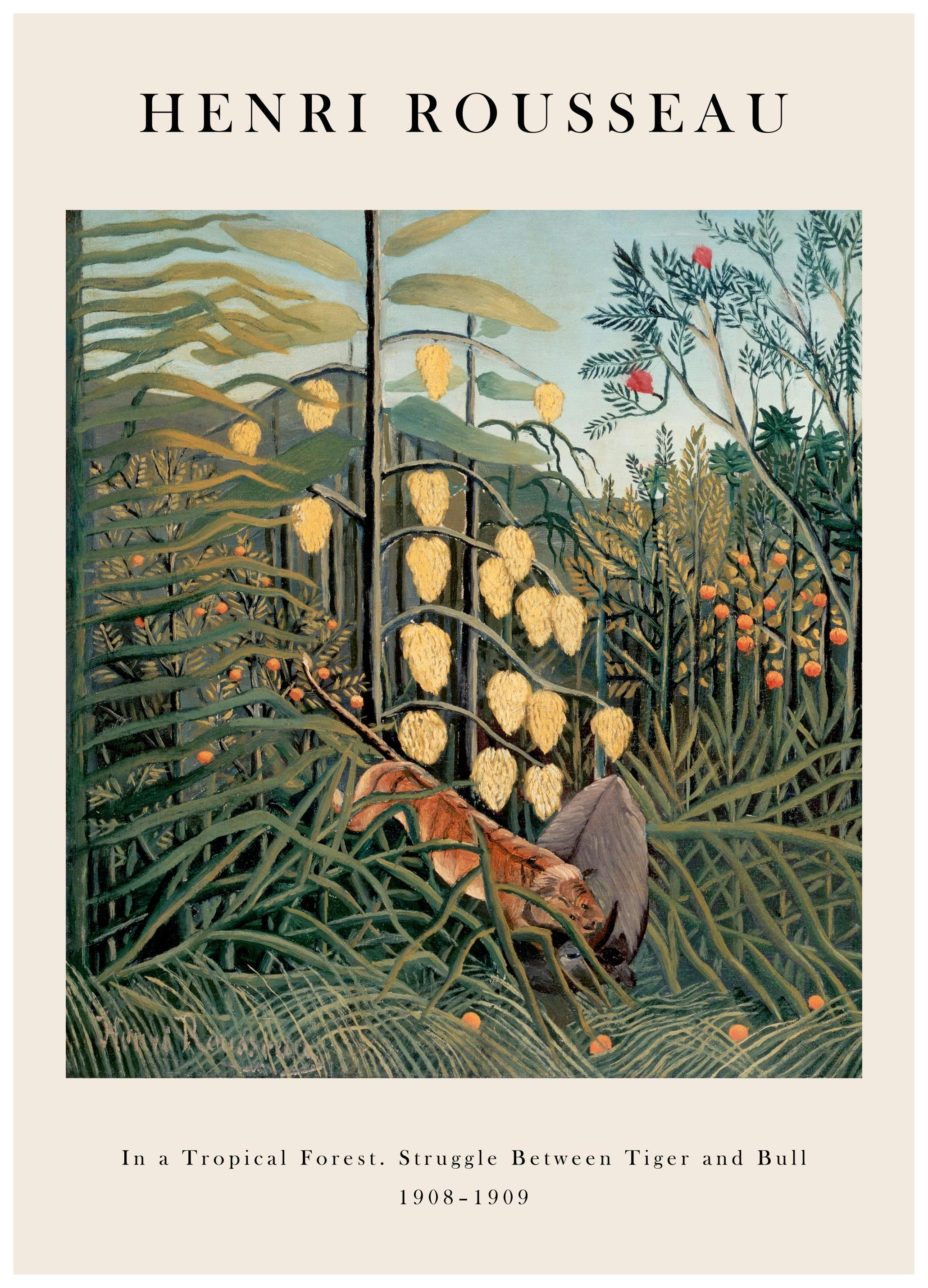 Rousseau - In een Tropisch Woud. Strijd Tussen Tijger en Stier Poster (30x40 cm) - Poster Store