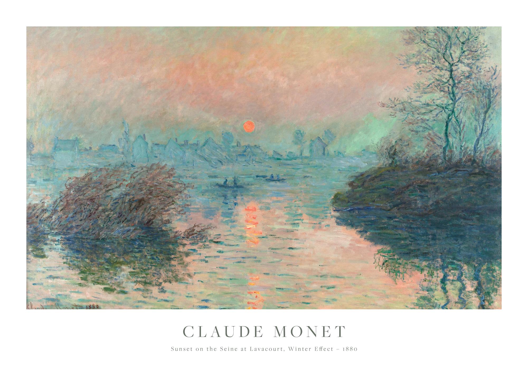 Monet - Sunset on the Seine at Lavacourt, Winter Effect Poster