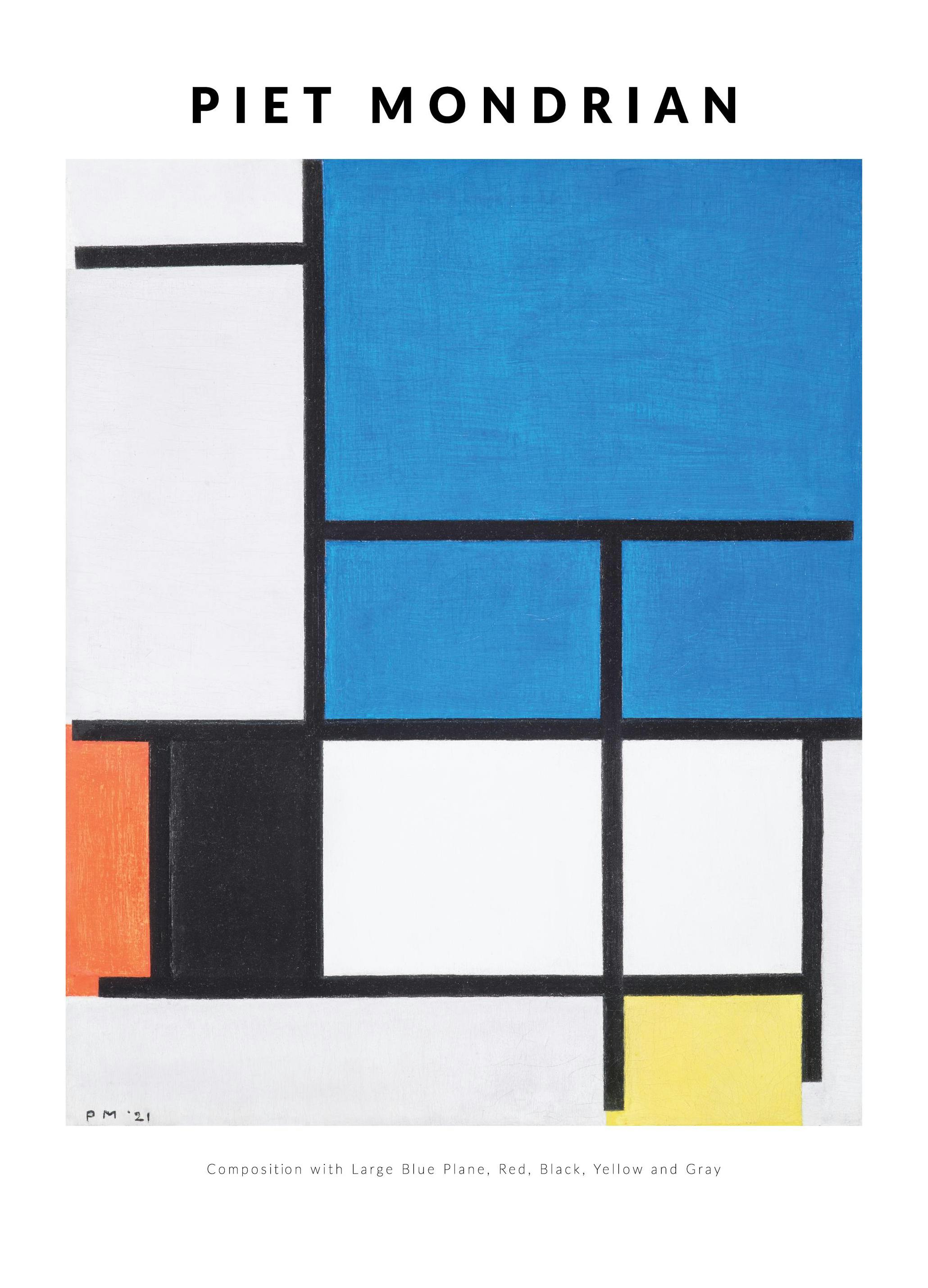 Piet Mondrian - Composition with Large Blue Plane, Red, Black, Yellow and Gray Poster (70x100 cm) - Poster Store