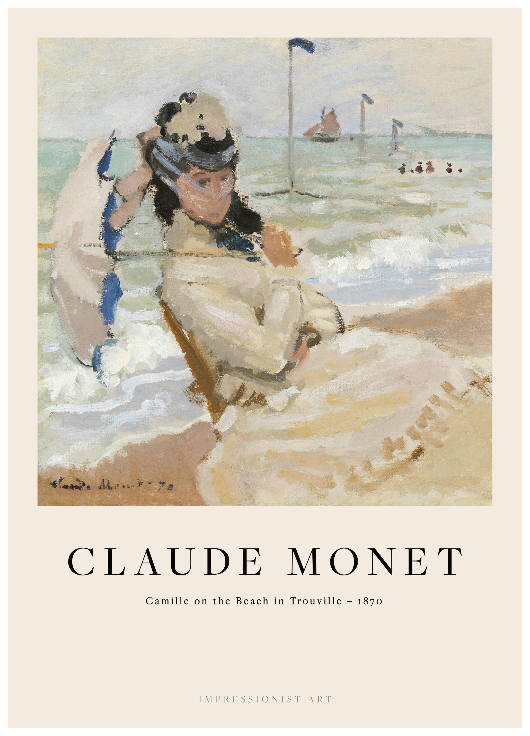 Monet - Camille op het Strand in Trouville Poster (50x70 cm) - Poster Store