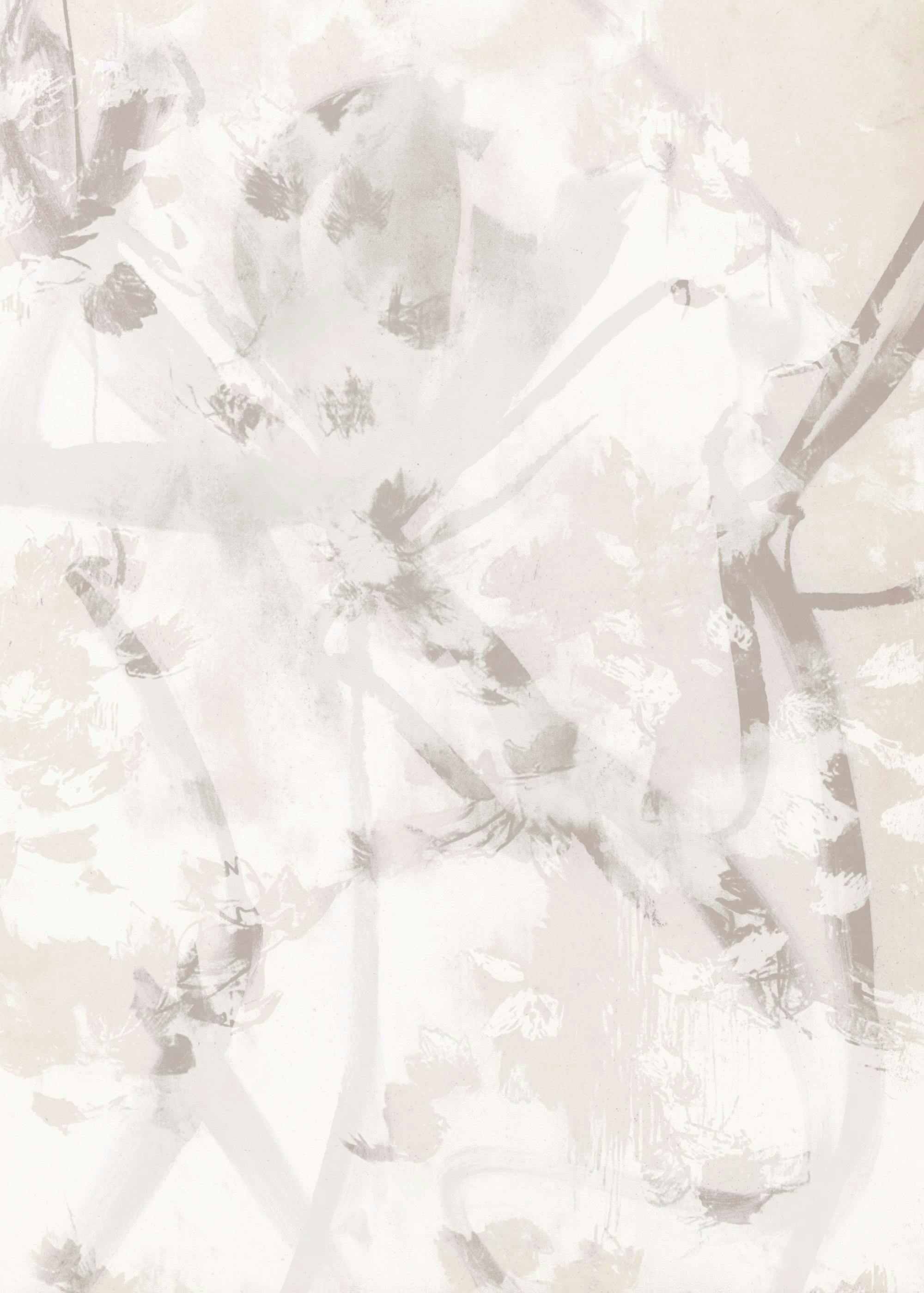 Póster de arte abstracto con pinceladas en tonos beige claro y gris pardo, creando una textura sutil.