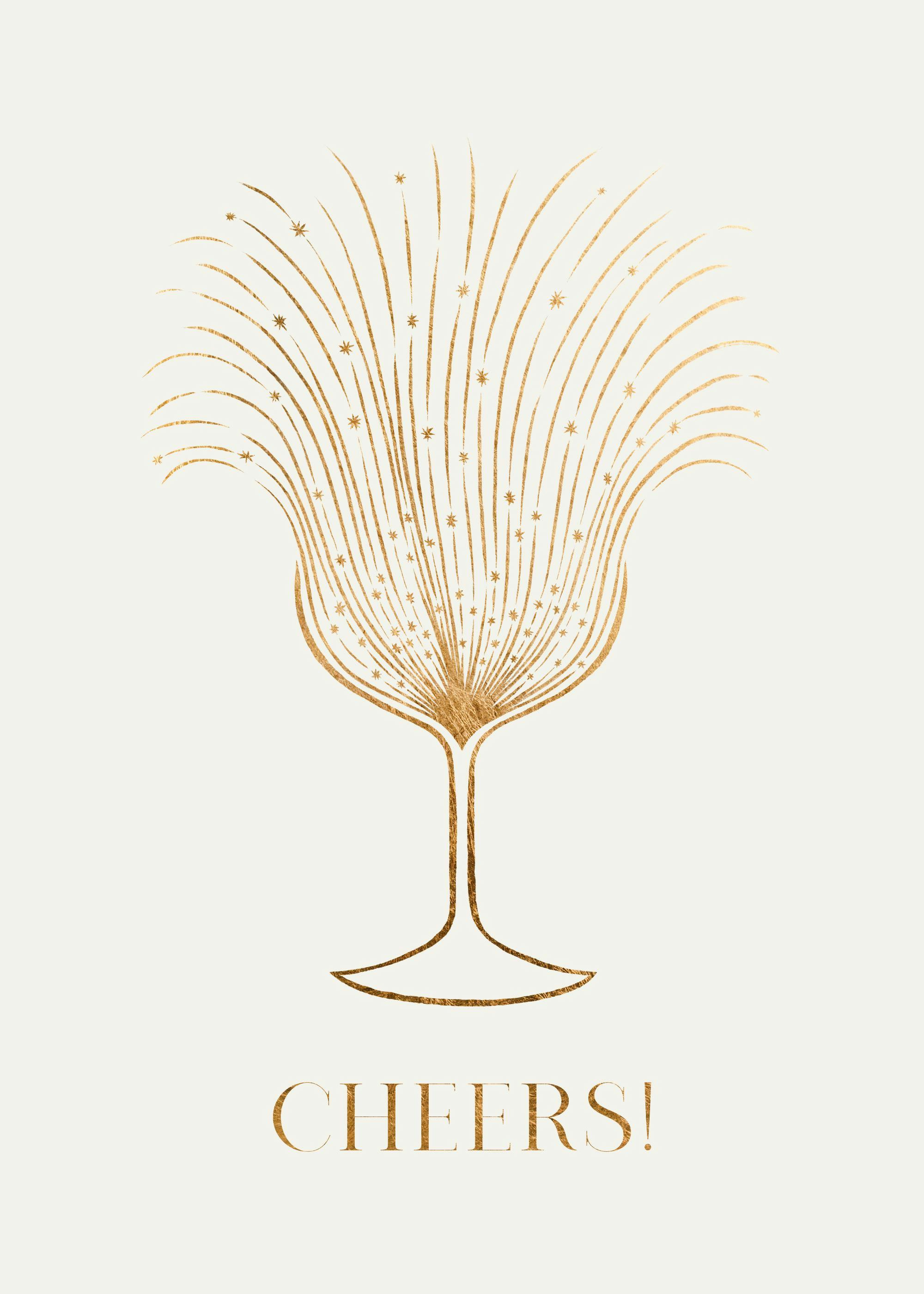 Poster: Ein goldener Sektkelch, aus dem funkelnde goldene Linien und Sterne auf einem hellen Hintergrund aufsteigen. Darunter st