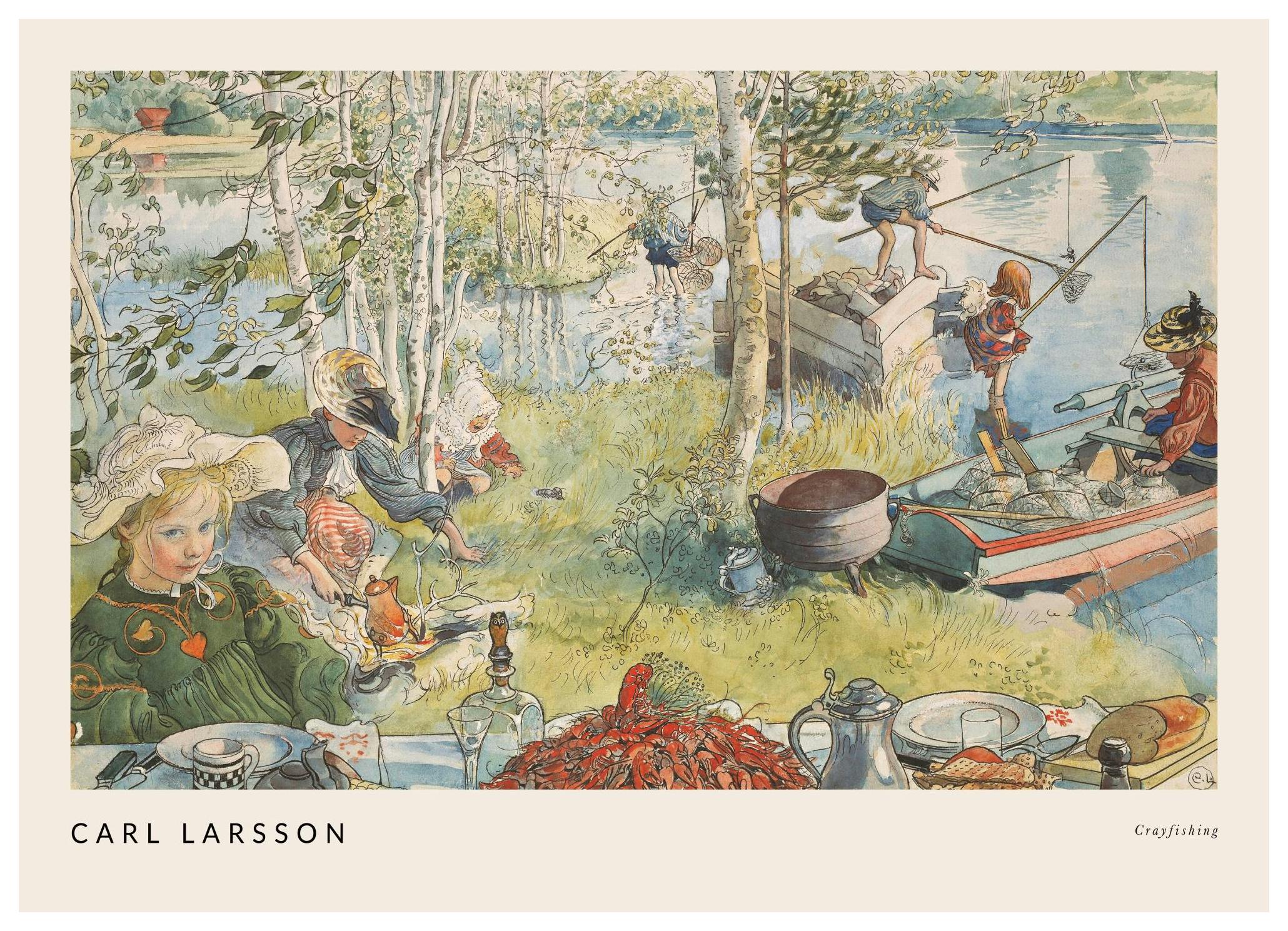 Carl Larsson - Crayfishing Poster (30x40 cm) - Poster Store