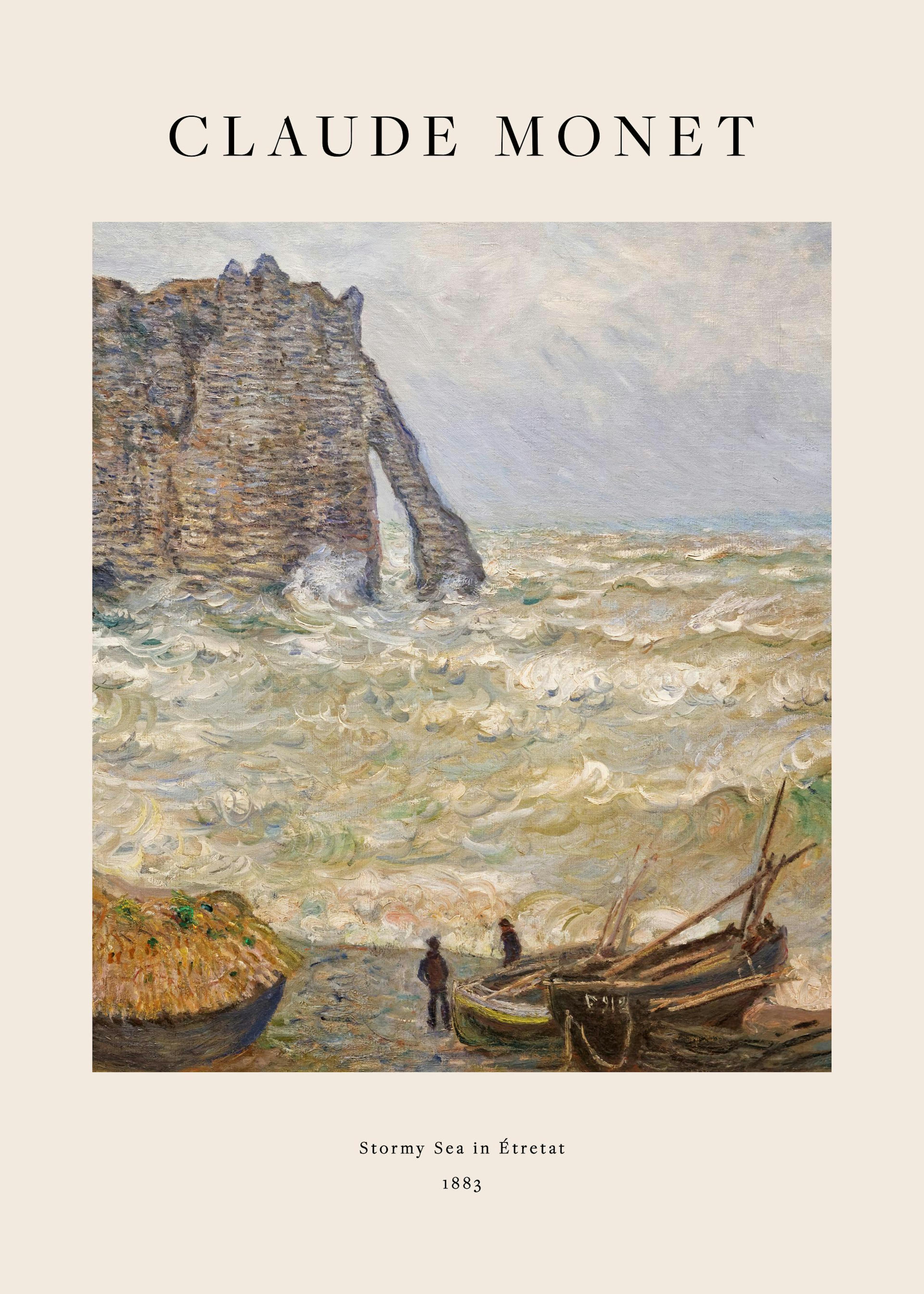 Monet - Myrskyinen meri Étretatissa Juliste 0