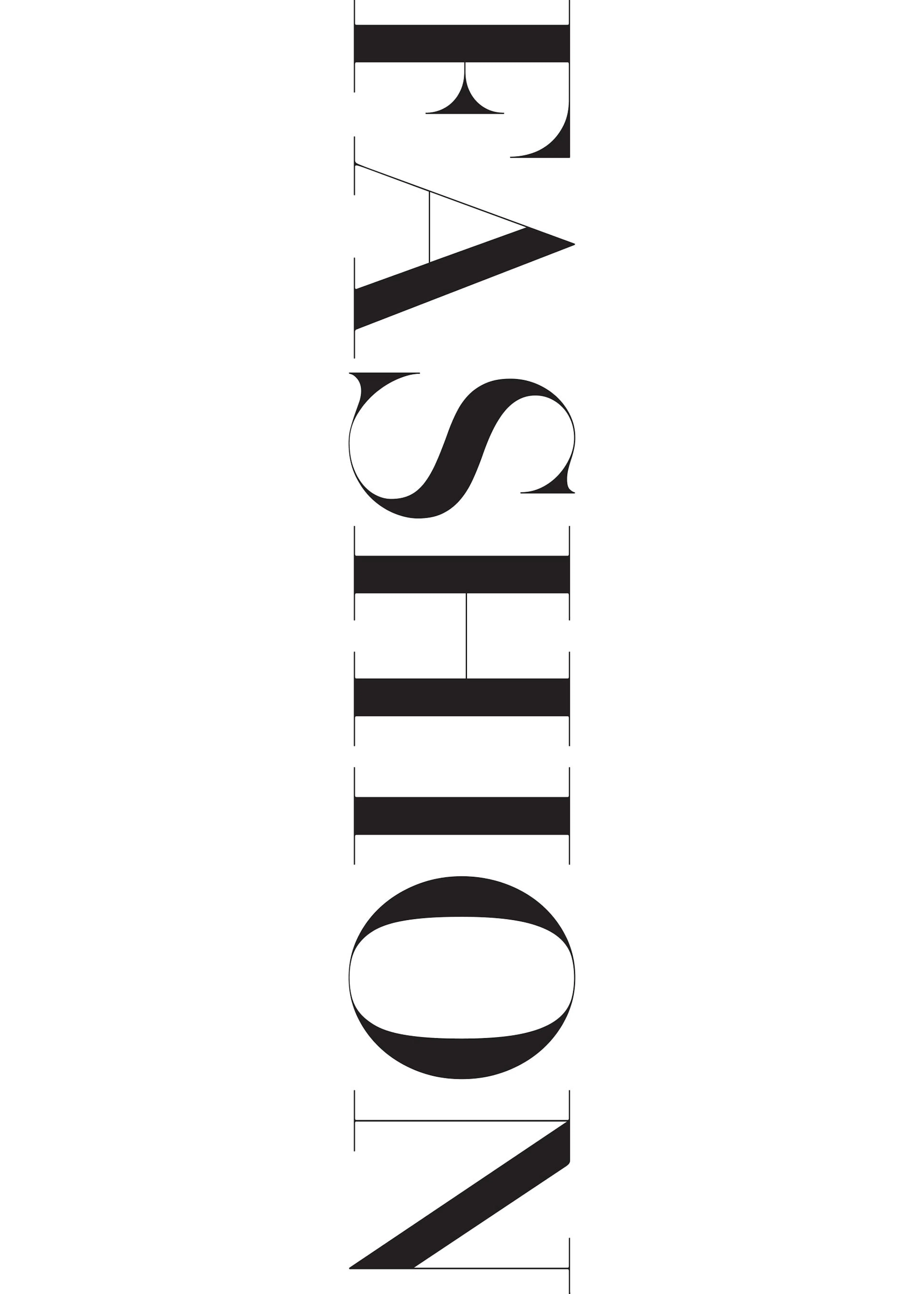 白地に「FASHION」の文字が縦に配置されたタイポグラフィのポスター
