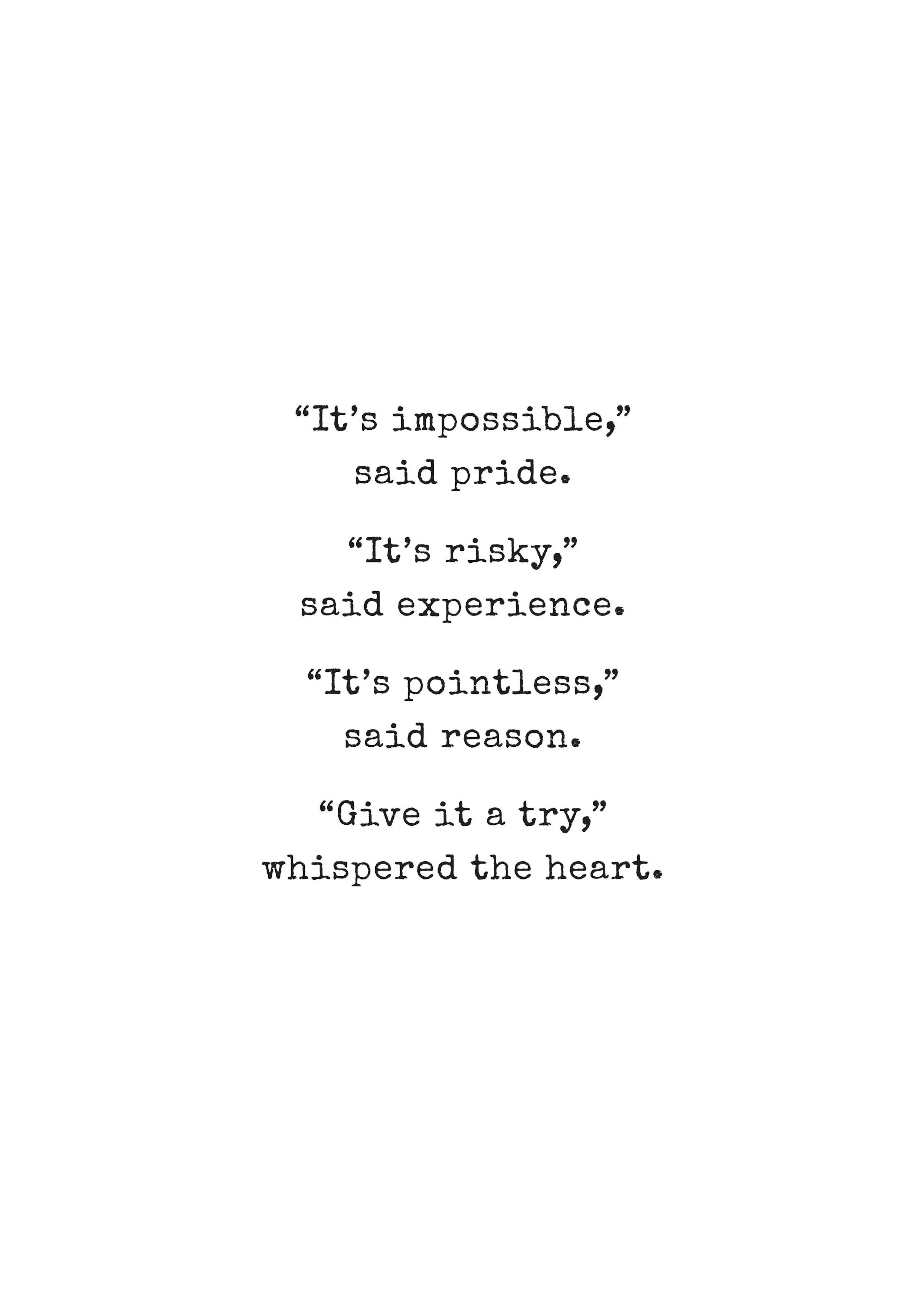 「それは不可能だ」「それは危険だ」「それは無意味だ」と囁く心を描いたモチベーションポスター。