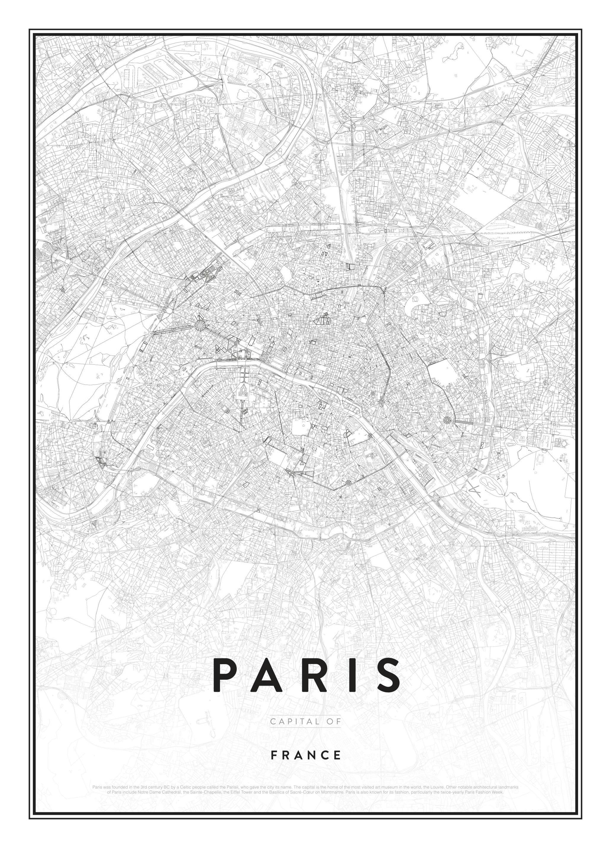 Karte von Paris Poster (30x40 cm) - Poster Store