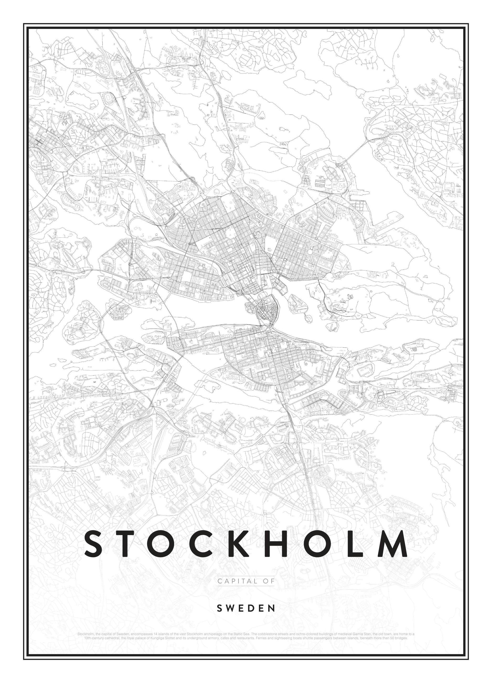 Carte de Stockholm. Affiche (30x40 cm) - Poster Store