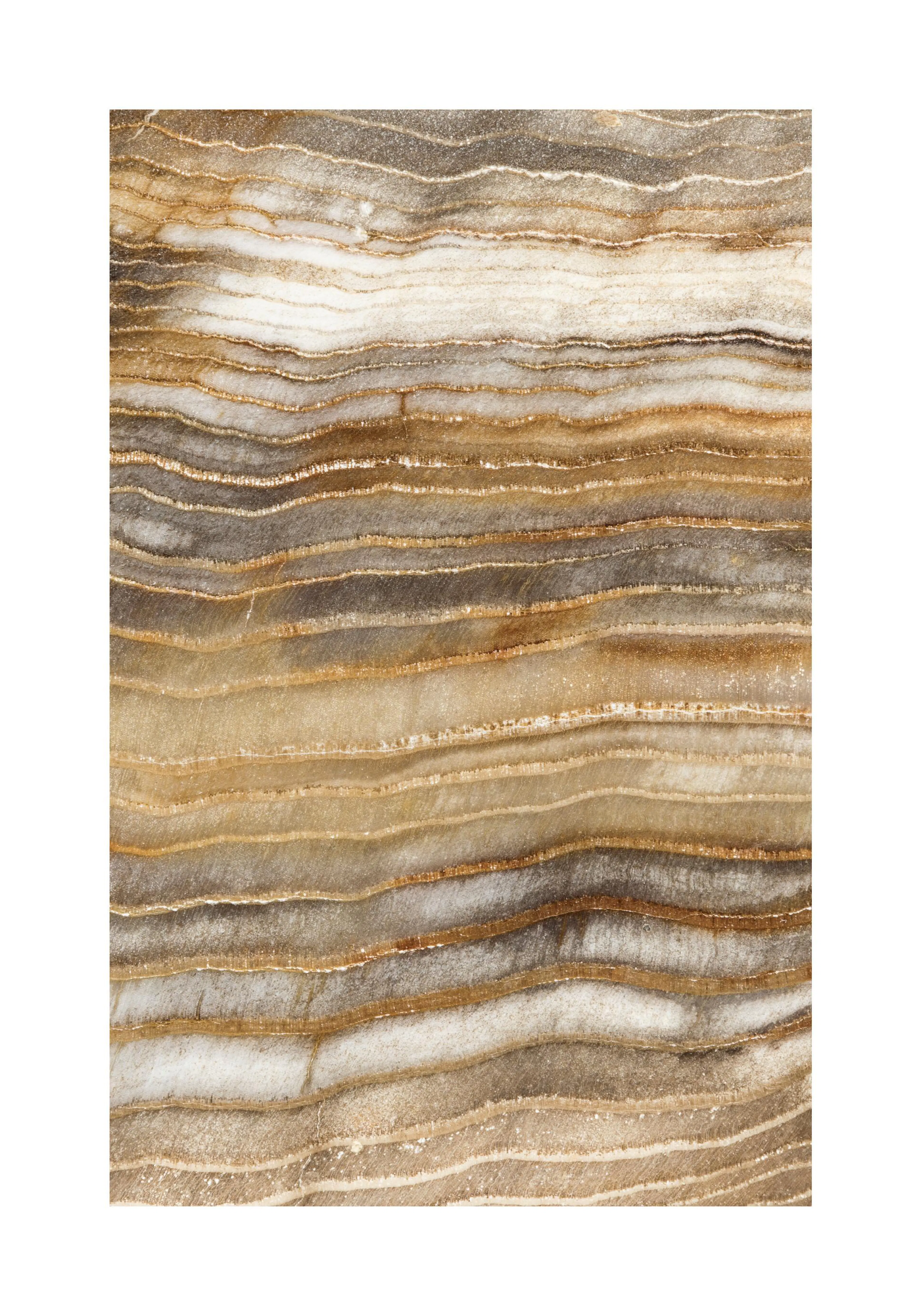 A poster featuring a brown, grey, and white layered stone texture with horizontal wavy bands.
