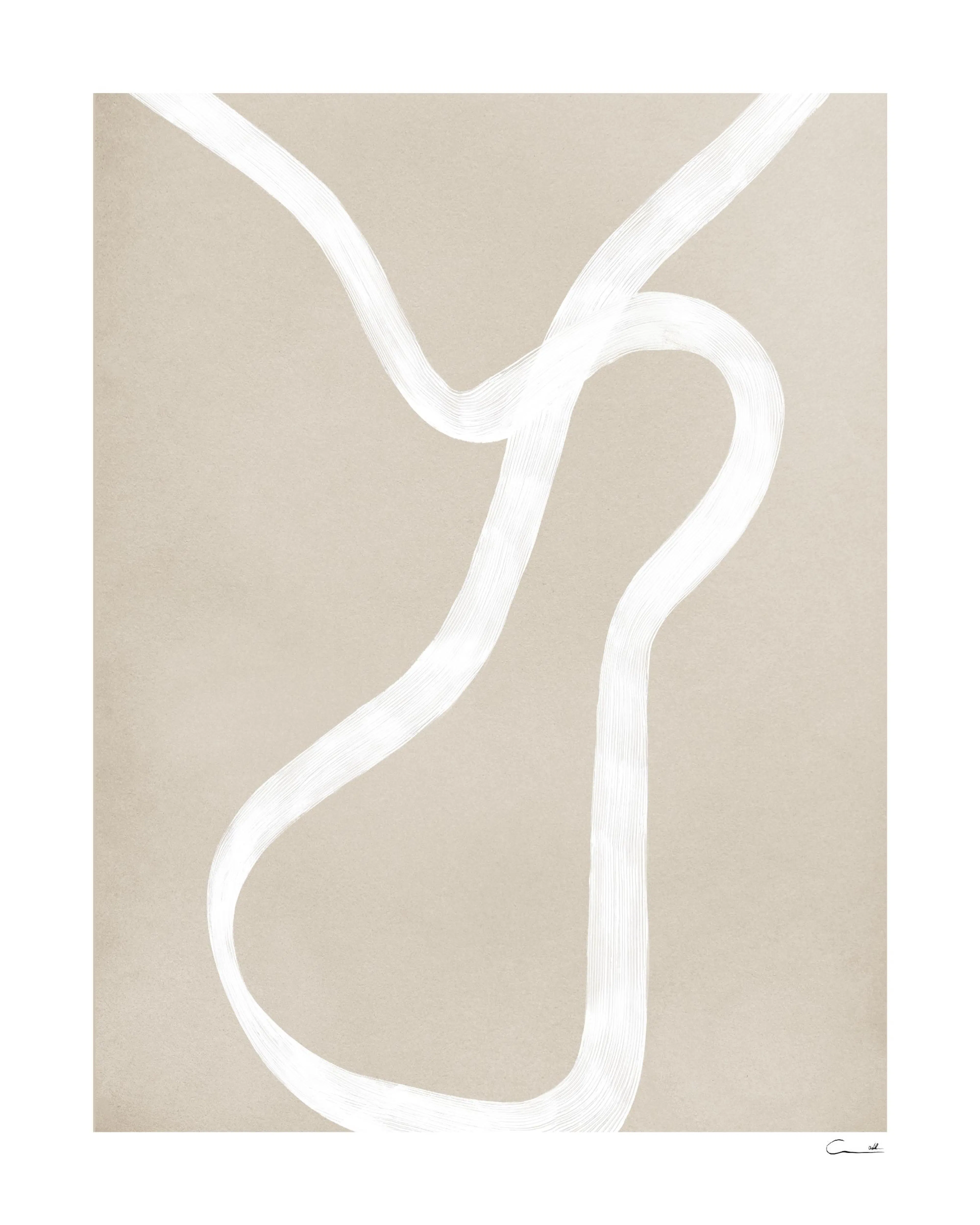 En plakat med hvide, bølgede linjer, der slynger sig over en lys beige baggrund.