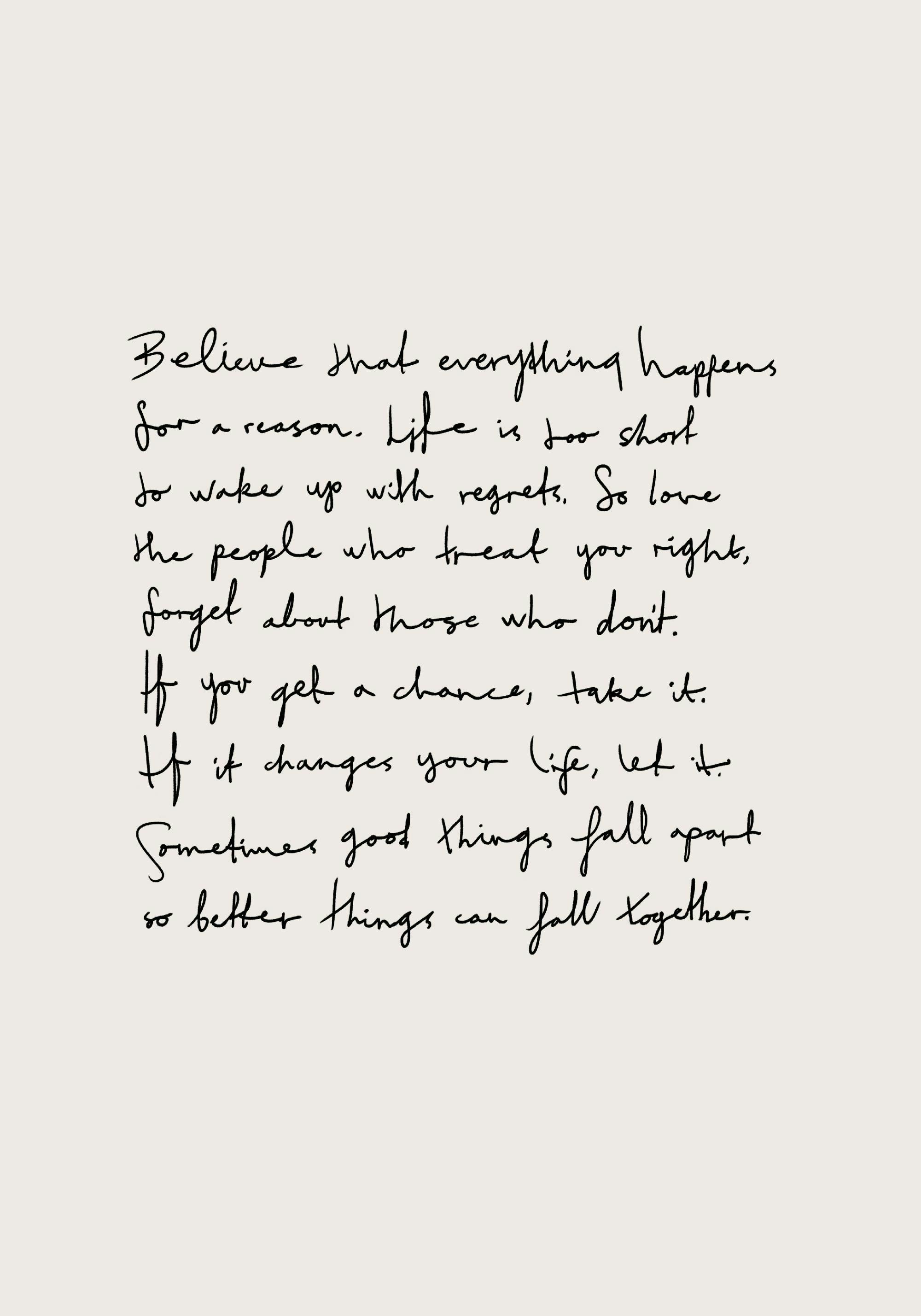 A poster featuring a motivational quote in black handwritten script on a light beige background.