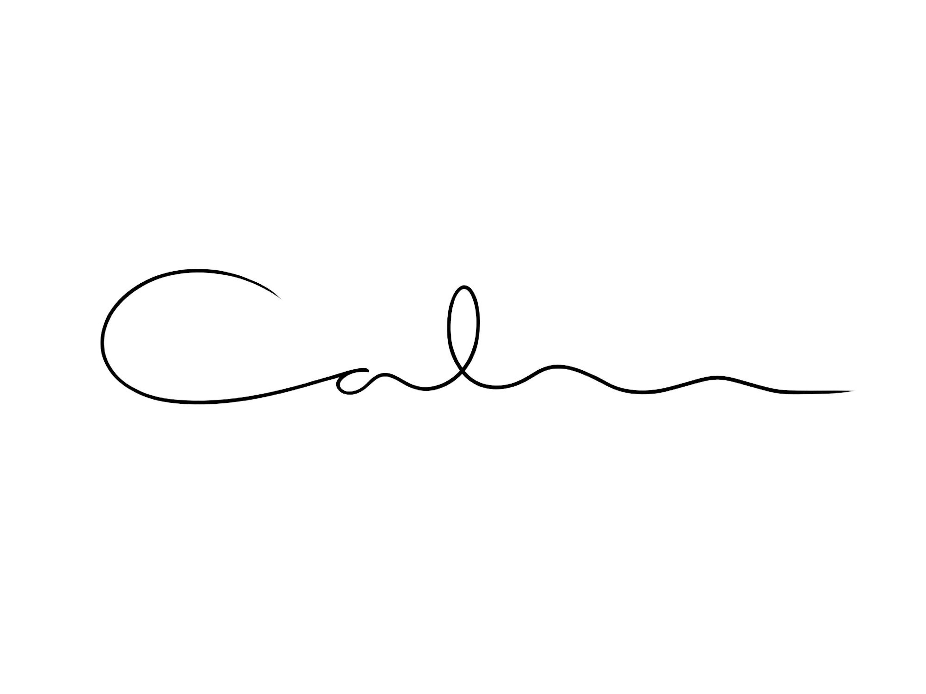A poster featuring the word Calm written in a continuous, flowing black line on a white background.