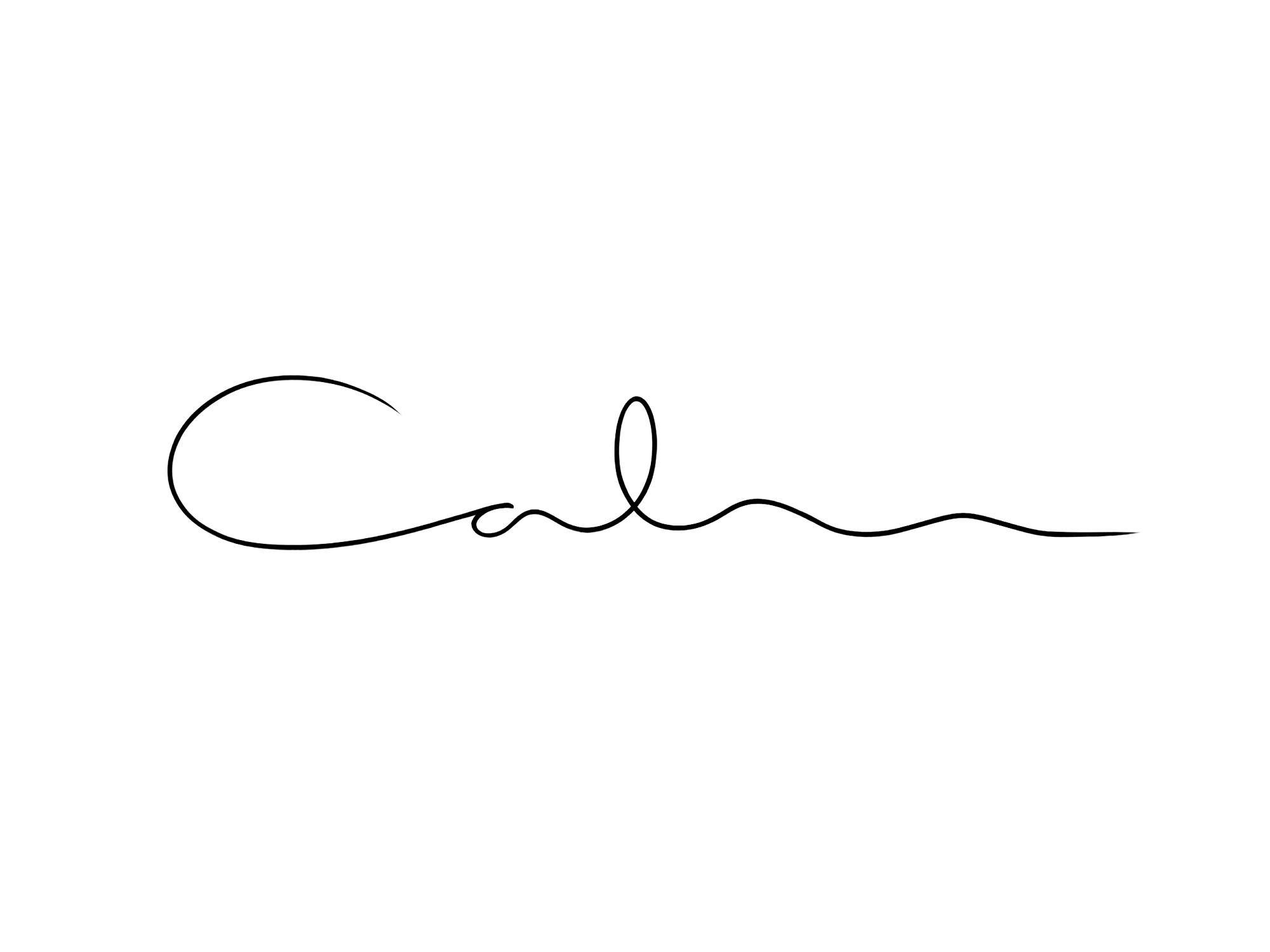 白地に「Calm」の文字が流れるような一本線で描かれた、ミニマルなポスター。