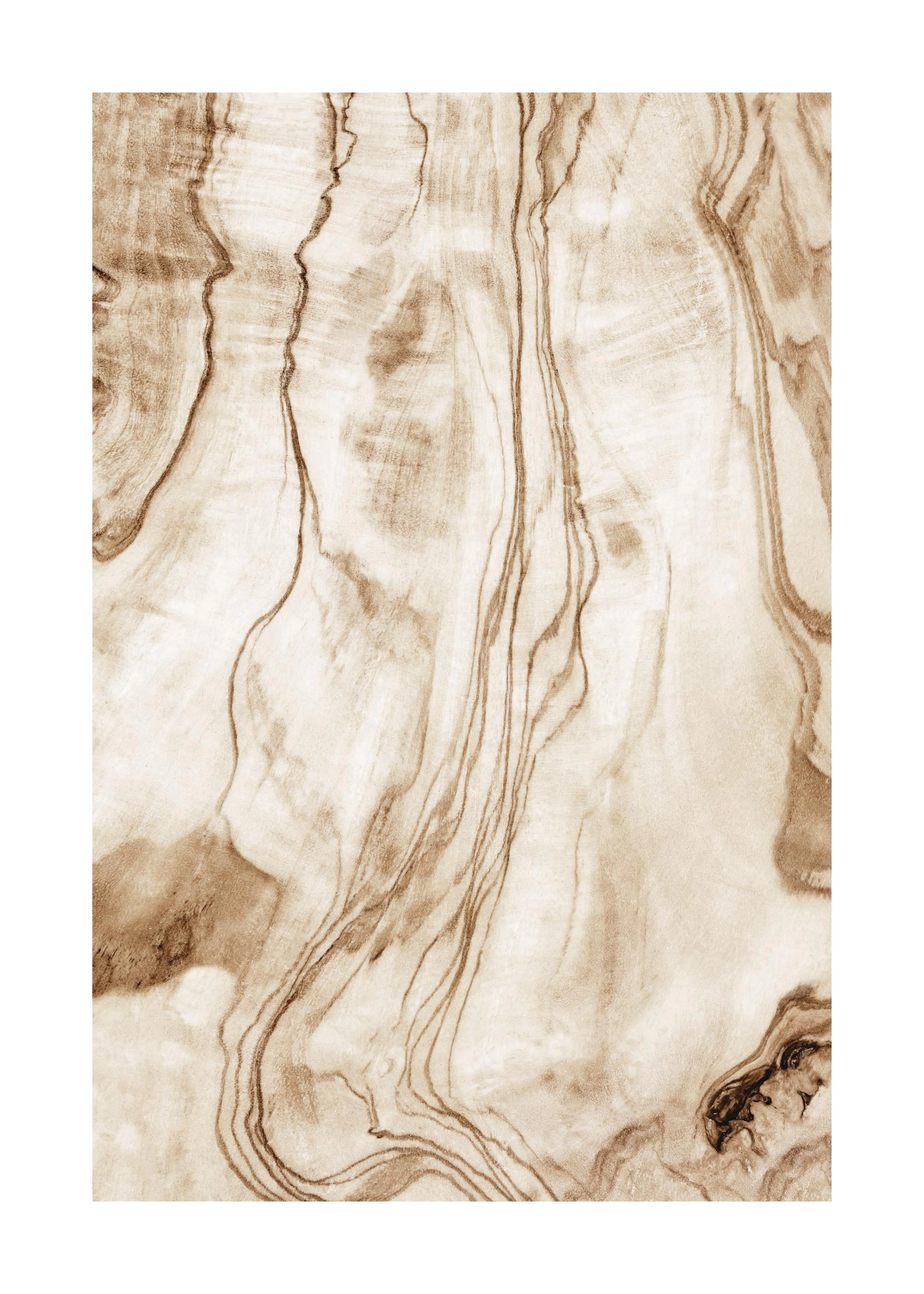 Poster med bruna, vågiga linjer som skapar ett naturligt trämönster på en ljus beige bakgrund.