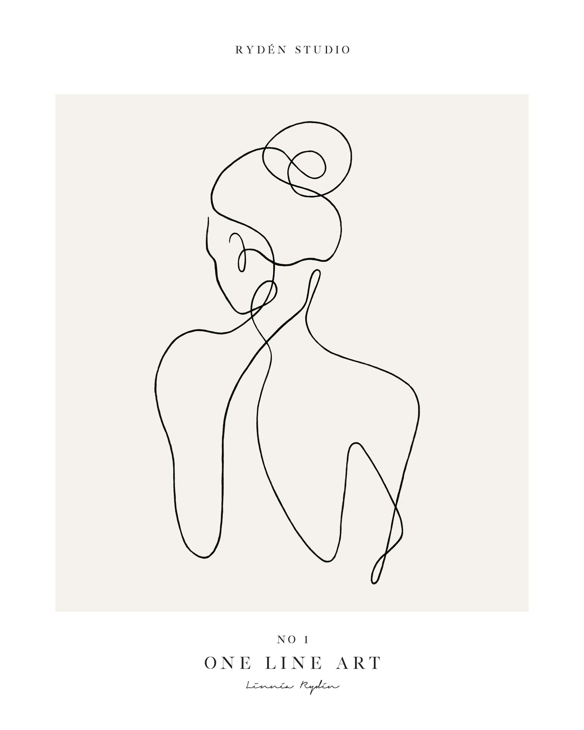 Poster con illustrazione minimalista di una figura femminile di spalle, delineata da una singola linea continua nera su sfondo b