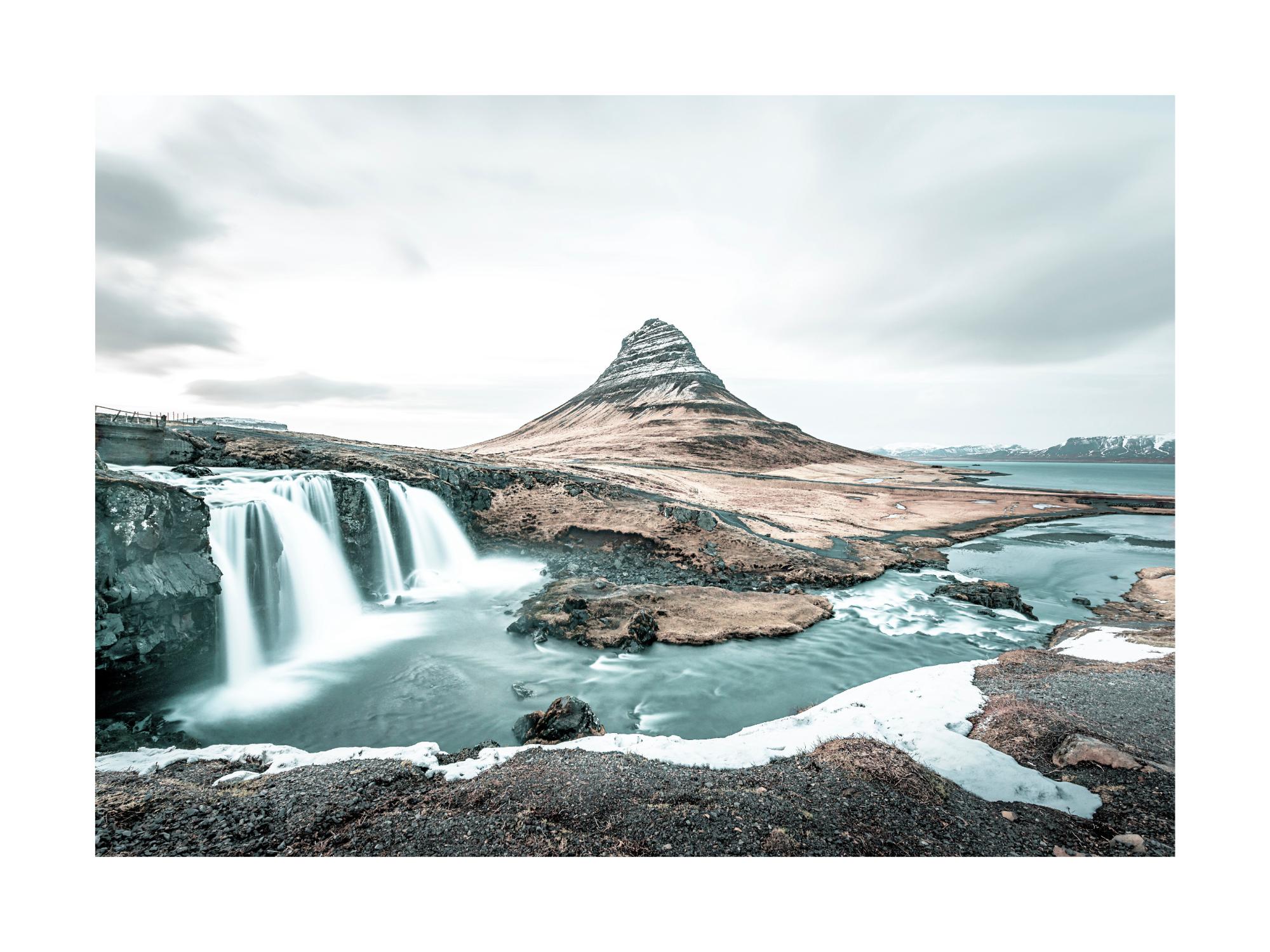 Kirkjufellsfoss Waterfall Poster Snow and Ice Landscape | Poster