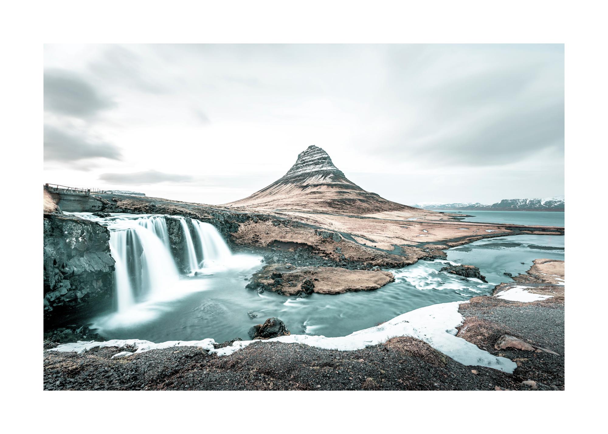 Kirkjufellsfoss Waterfall Poster Snow and Ice Landscape | Poster