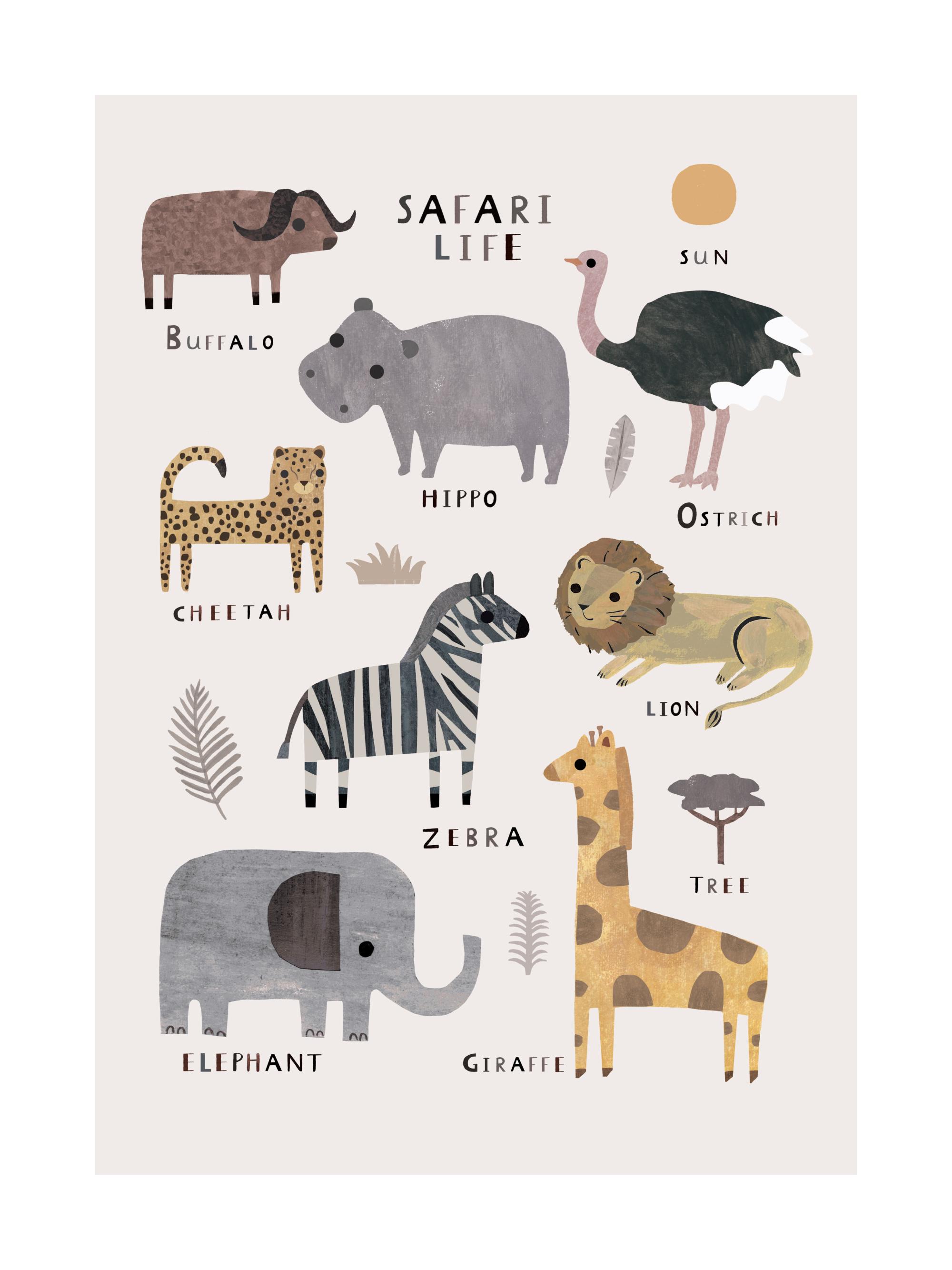 サファリライフ 動物イラストポスター | Poster Store JP