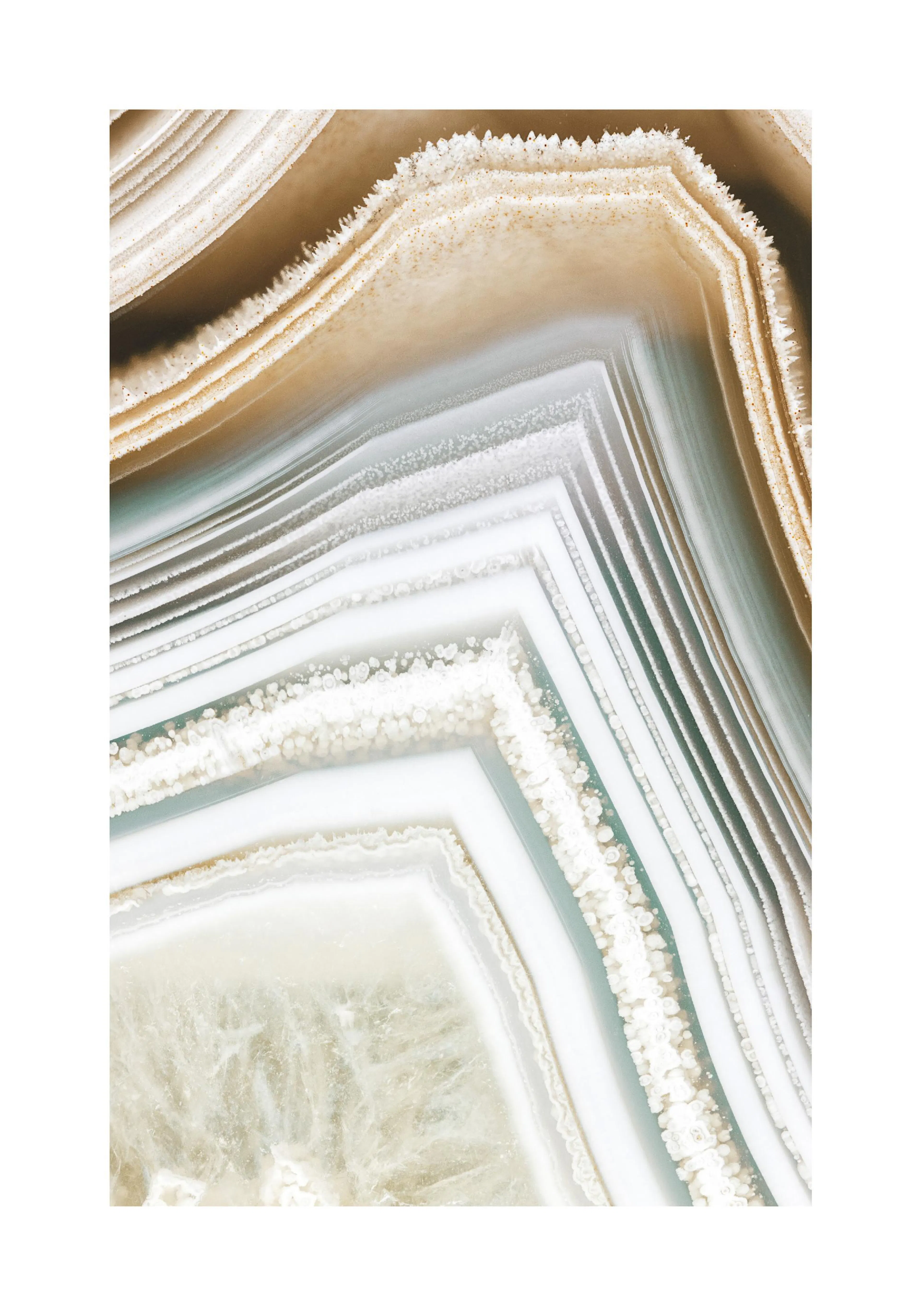 A poster featuring a close-up of natural agate stone with intricate layers of beige, grey, and white hues.
