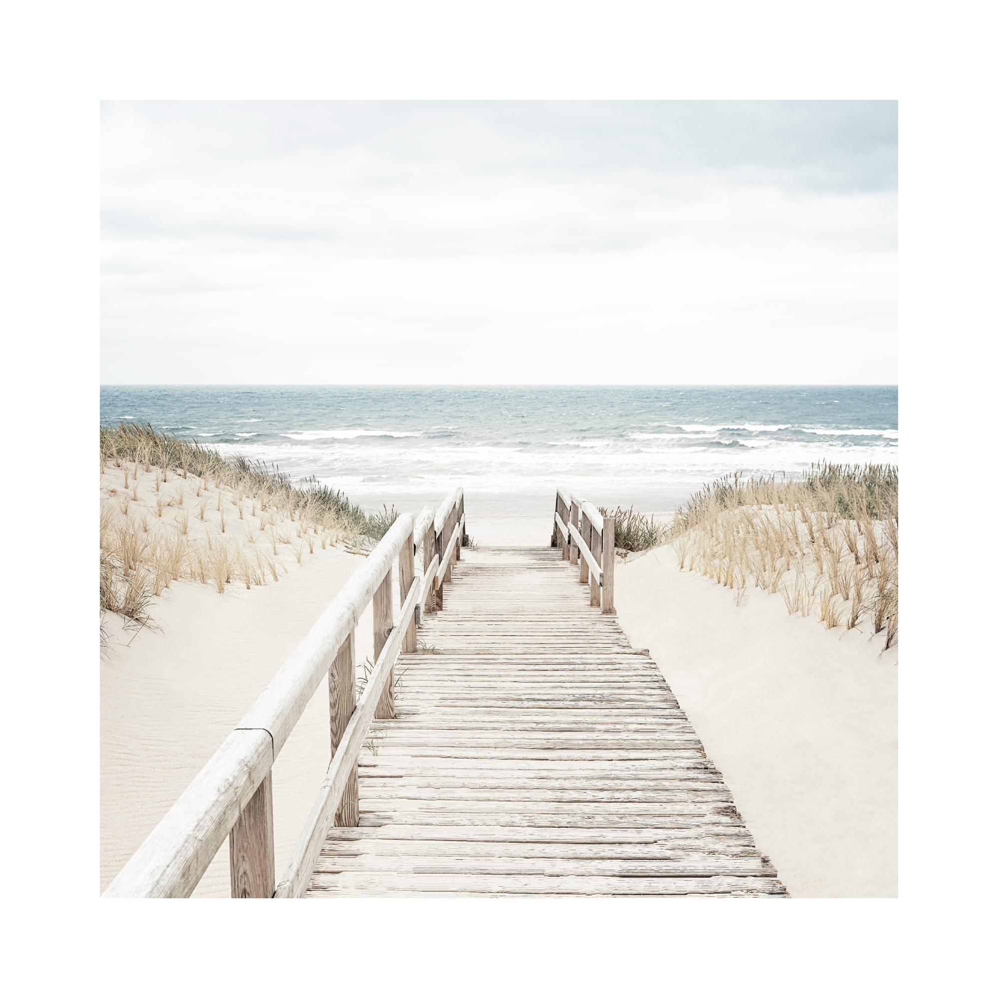 Quadro Murale Runa Art 5 Pezzi Spiaggia Vintage - Tela Non Tessuta 110g/m², Effetto Legno, Blu E Beige, Made In Germany