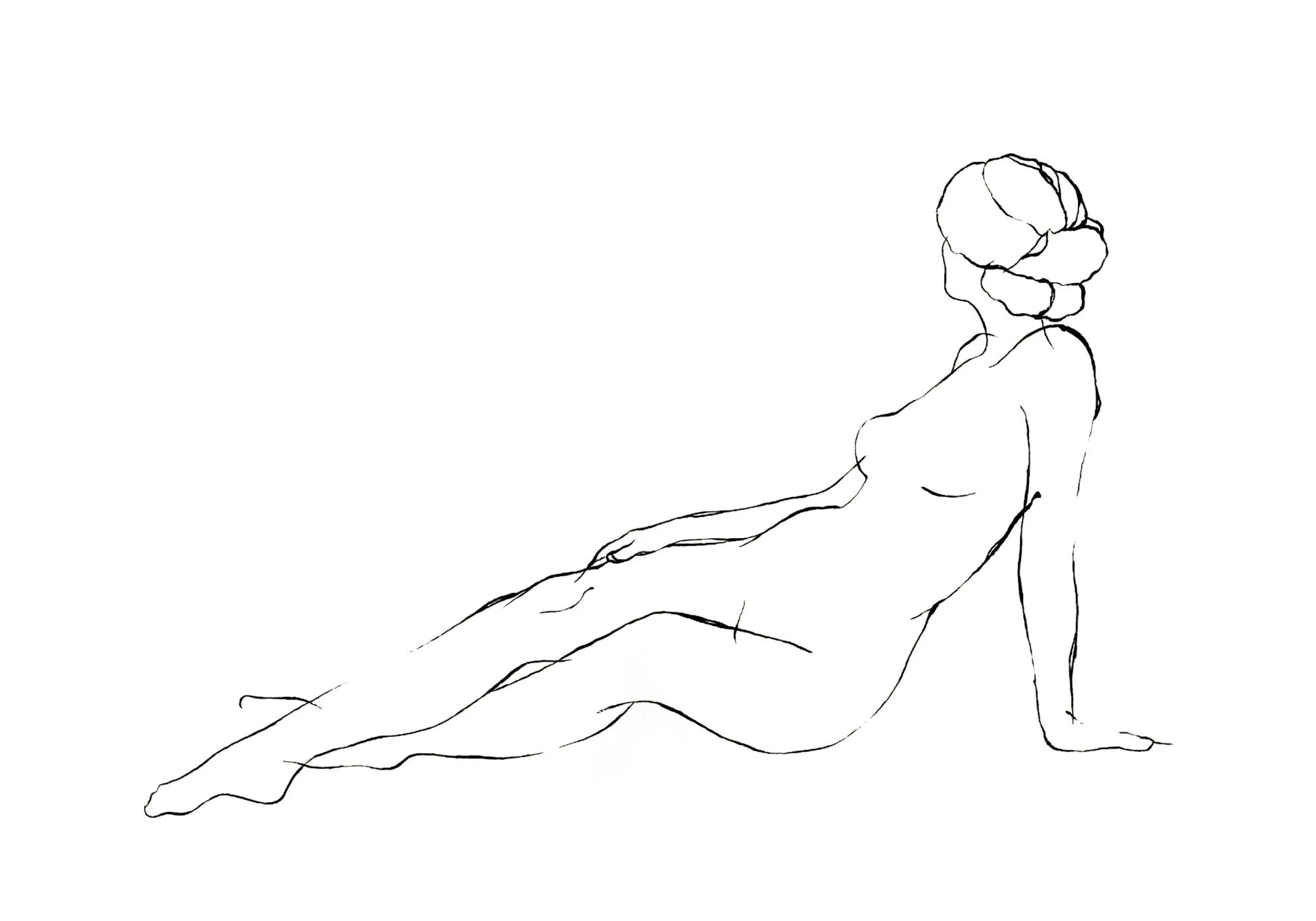 Poster avec illustration abstraite dun corps féminin allongé en noir et blanc.