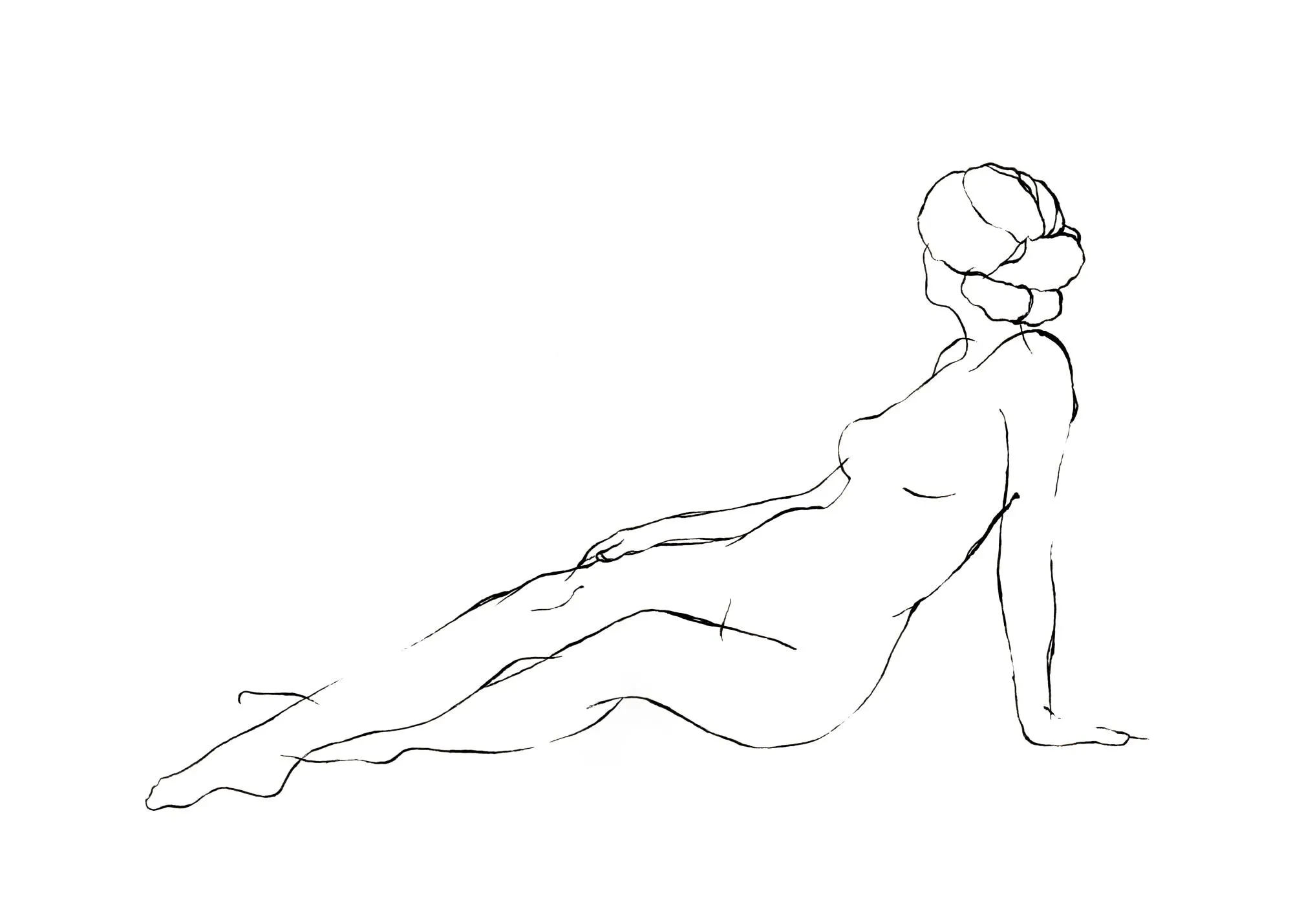 Poster avec illustration abstraite dun corps féminin allongé en noir et blanc.