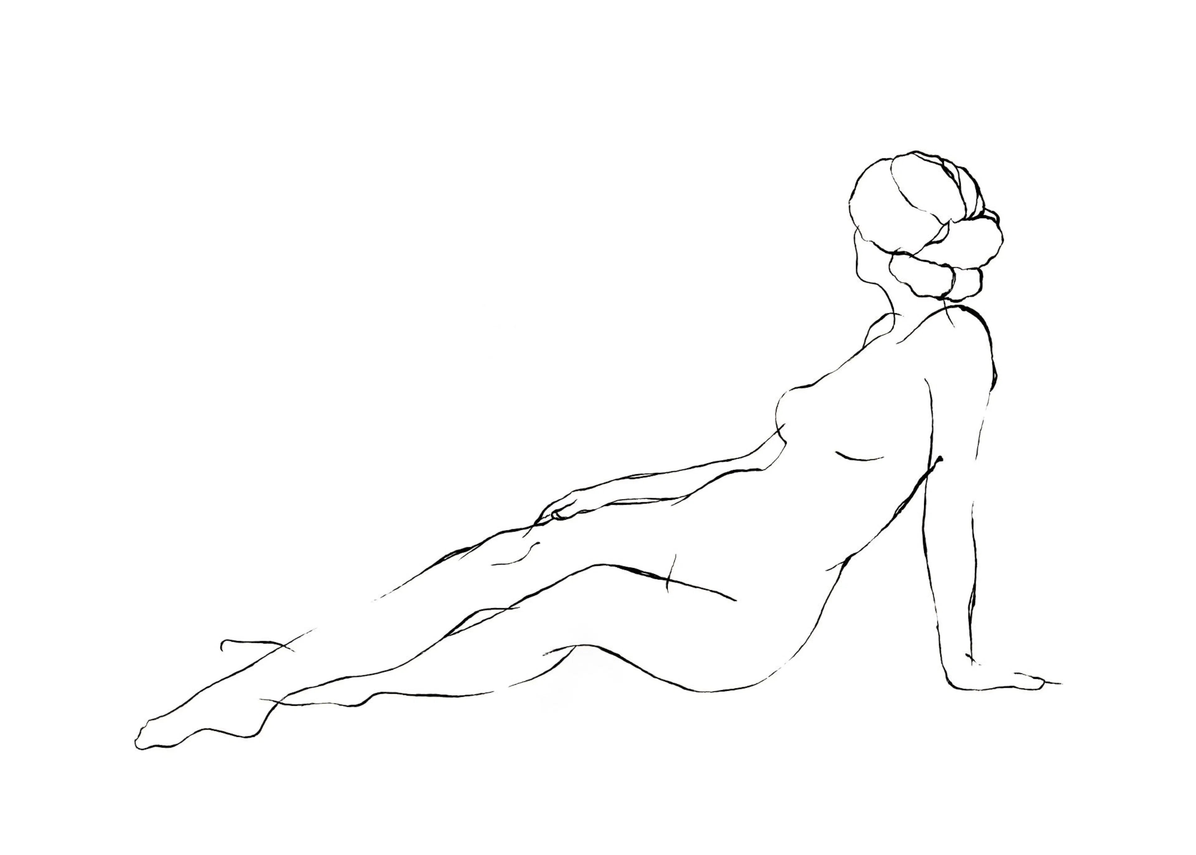 Poster avec illustration abstraite dun corps féminin allongé en noir et blanc.