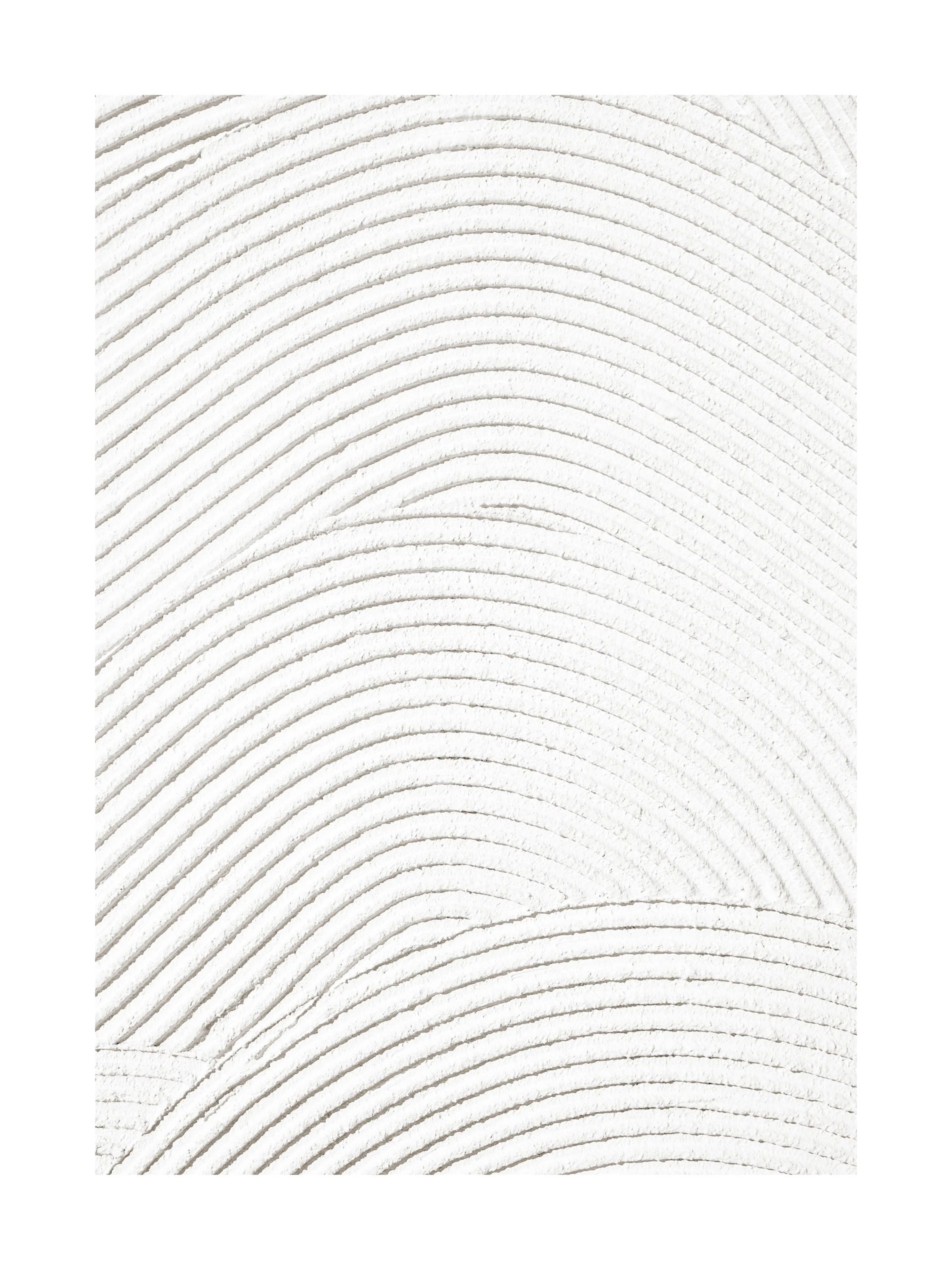 A poster featuring a close-up of white, textured plaster with curved, horizontal grooves, creating a ripple effect.