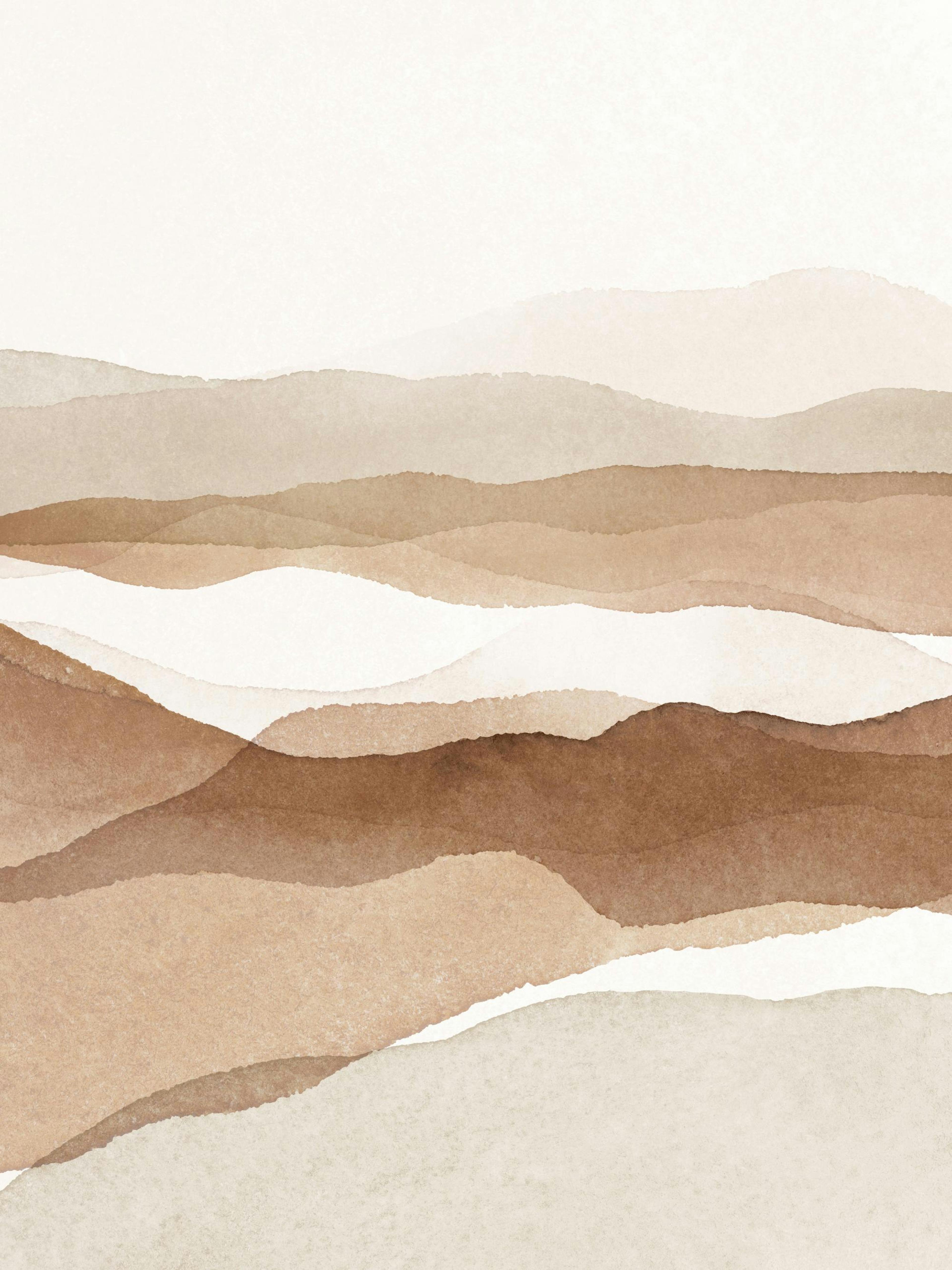 A poster featuring abstract watercolor mountain landscape in warm earthy tones.