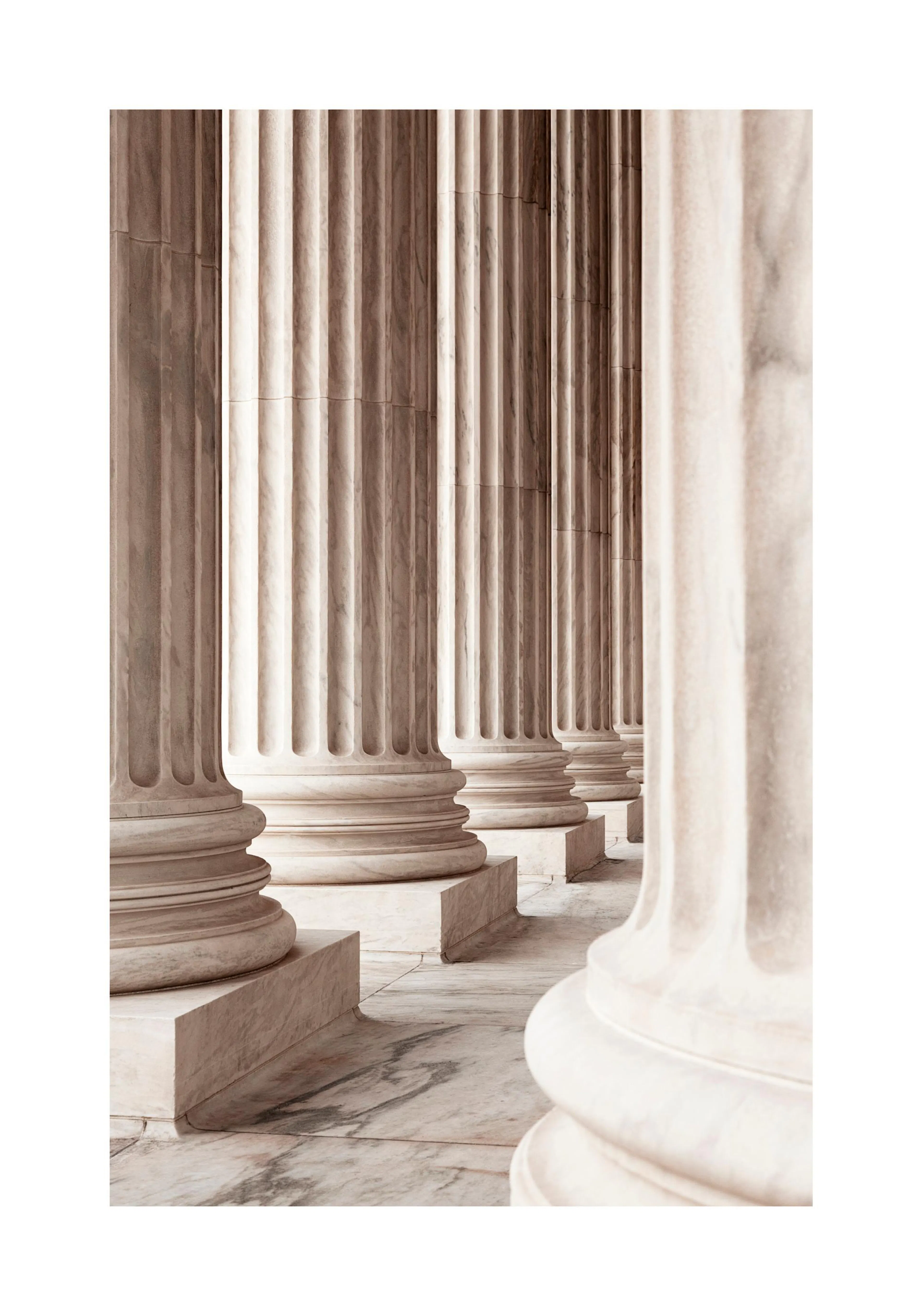 A poster featuring a row of classical marble columns with fluted shafts and tiered bases, in warm beige tones.