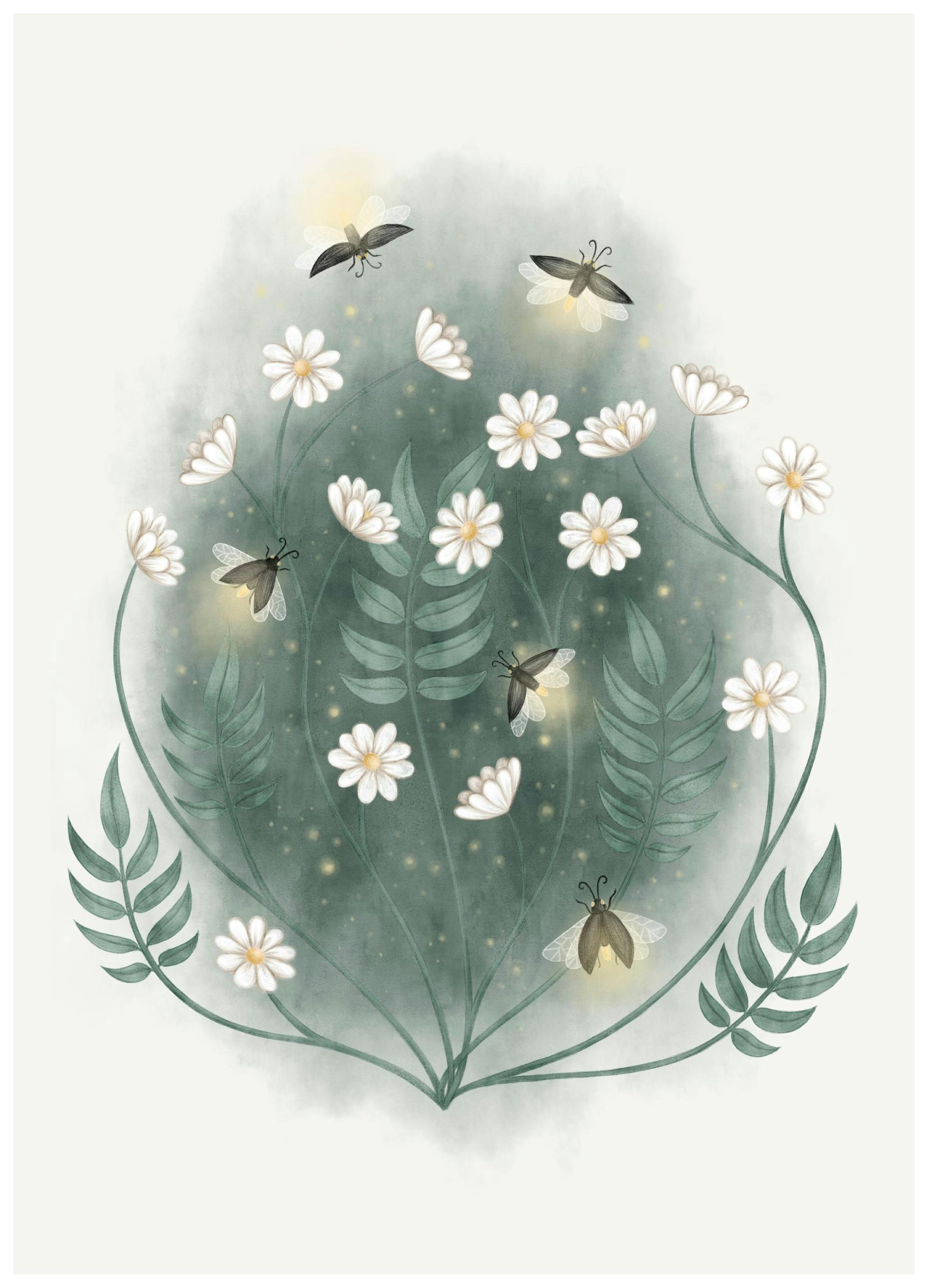 Glühwürmchen Blumen Poster (50x70 cm) - Poster Store