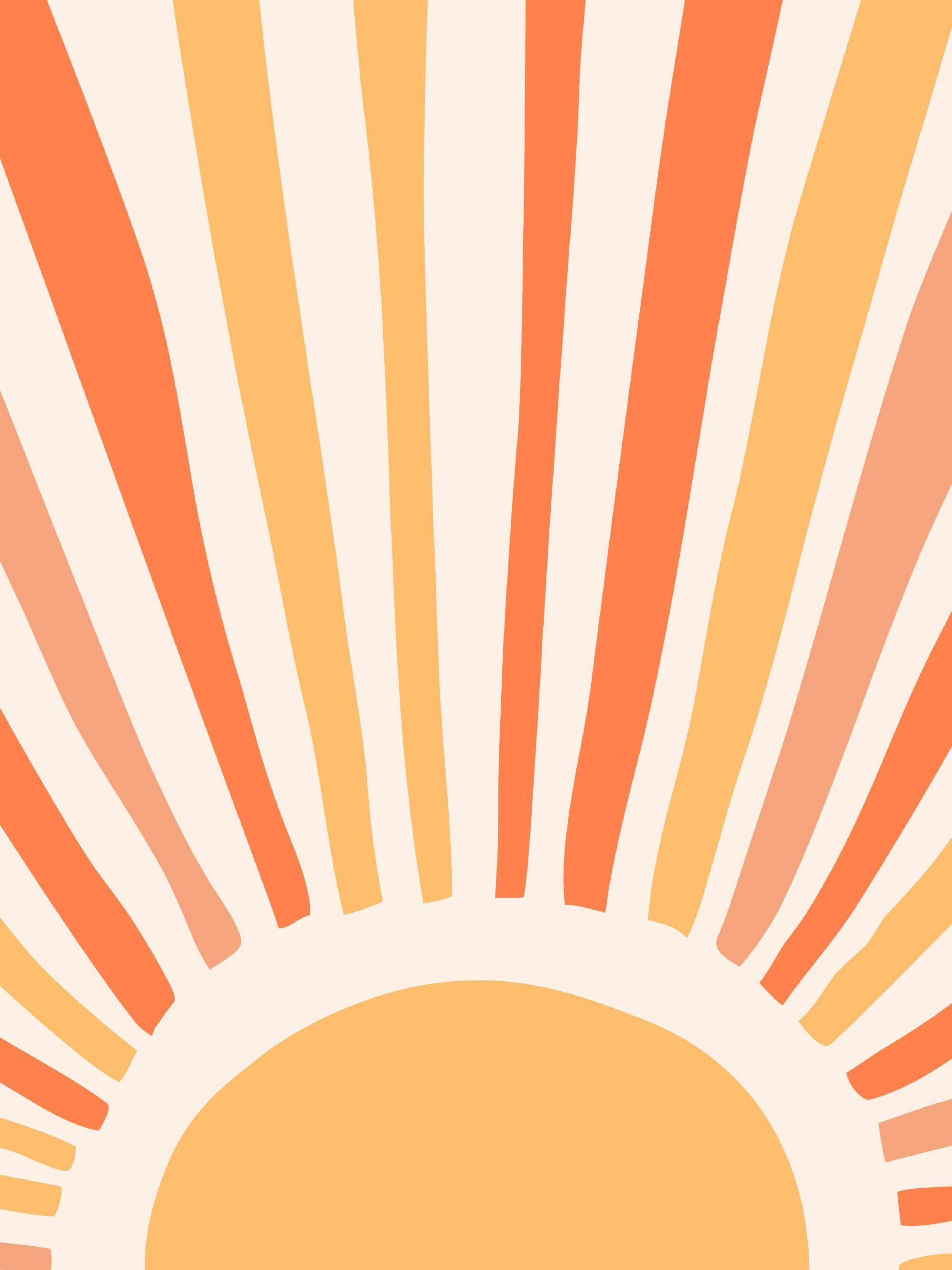 Poster du soleil avec des rayons orange et pêche sur fond crème, style bohème.