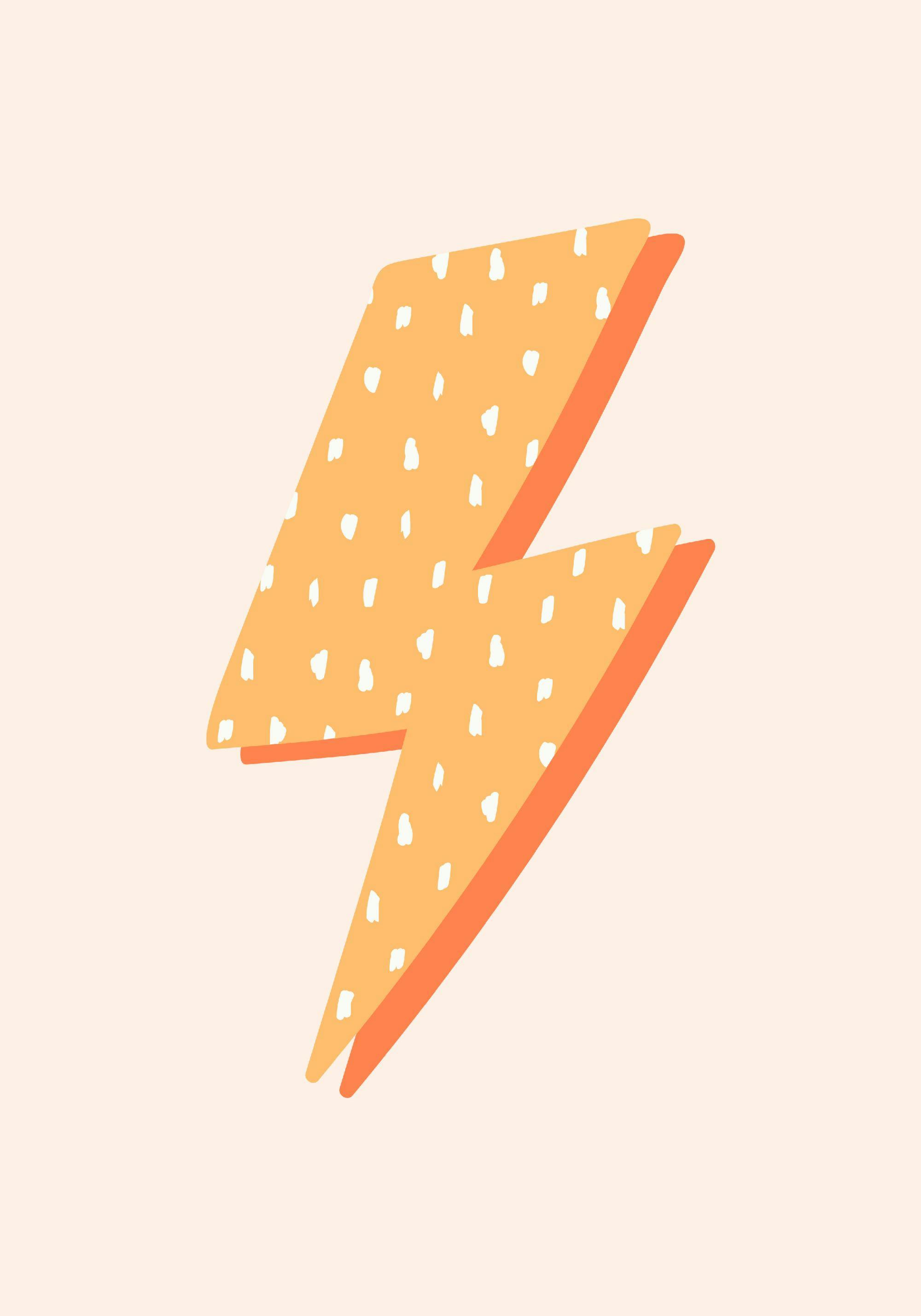 Poster dun éclair stylisé orange clair avec des points blancs irréguliers, sur fond pêche.