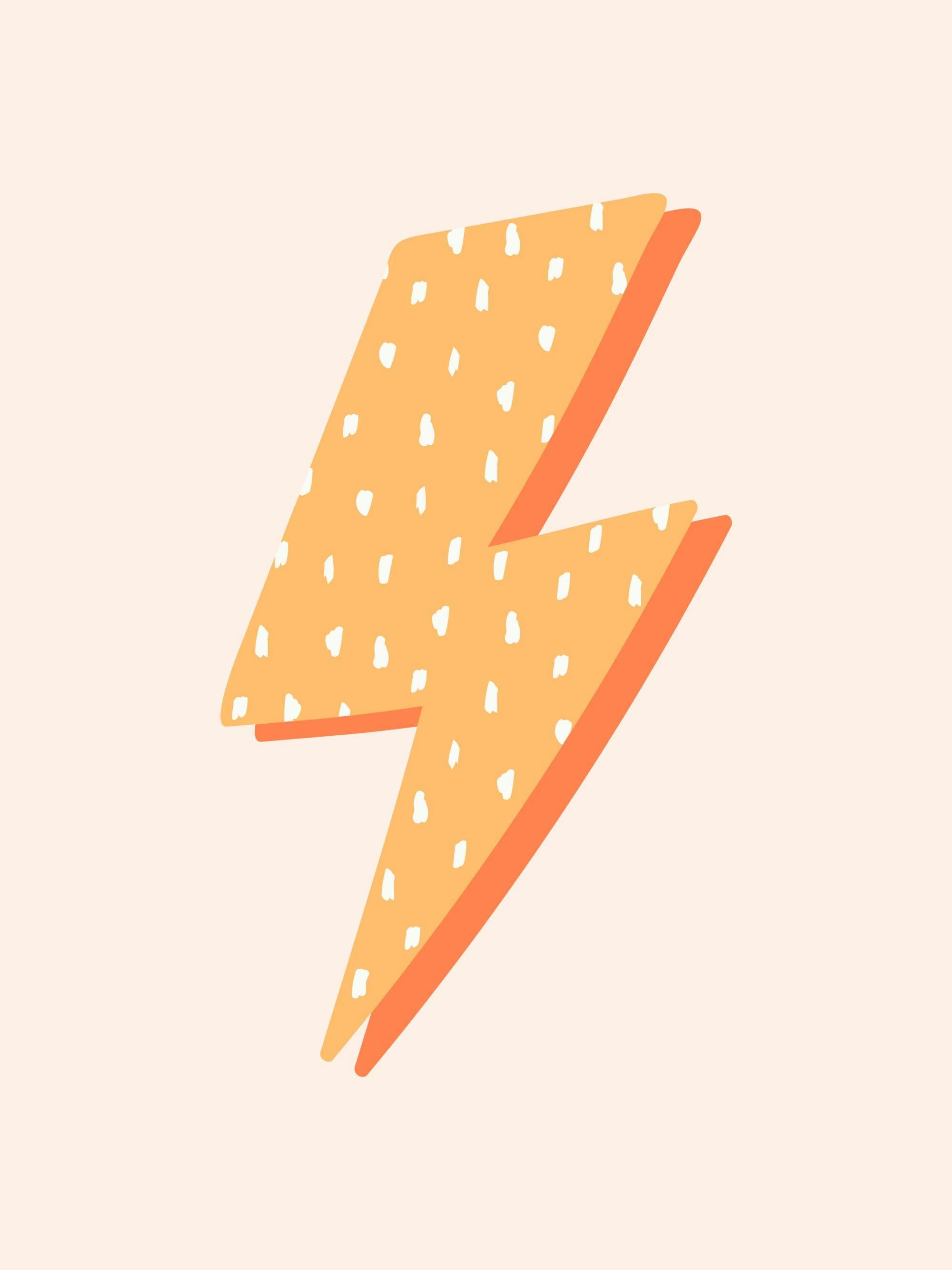Poster dun éclair stylisé orange avec des points blancs irréguliers sur un fond beige clair.