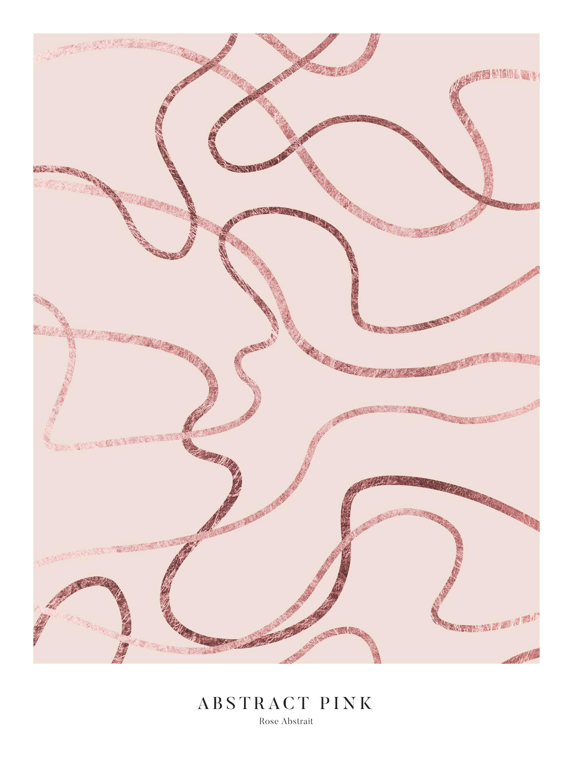 A poster featuring abstract, textured rose gold and pink lines flowing and overlapping on a light pink background.
