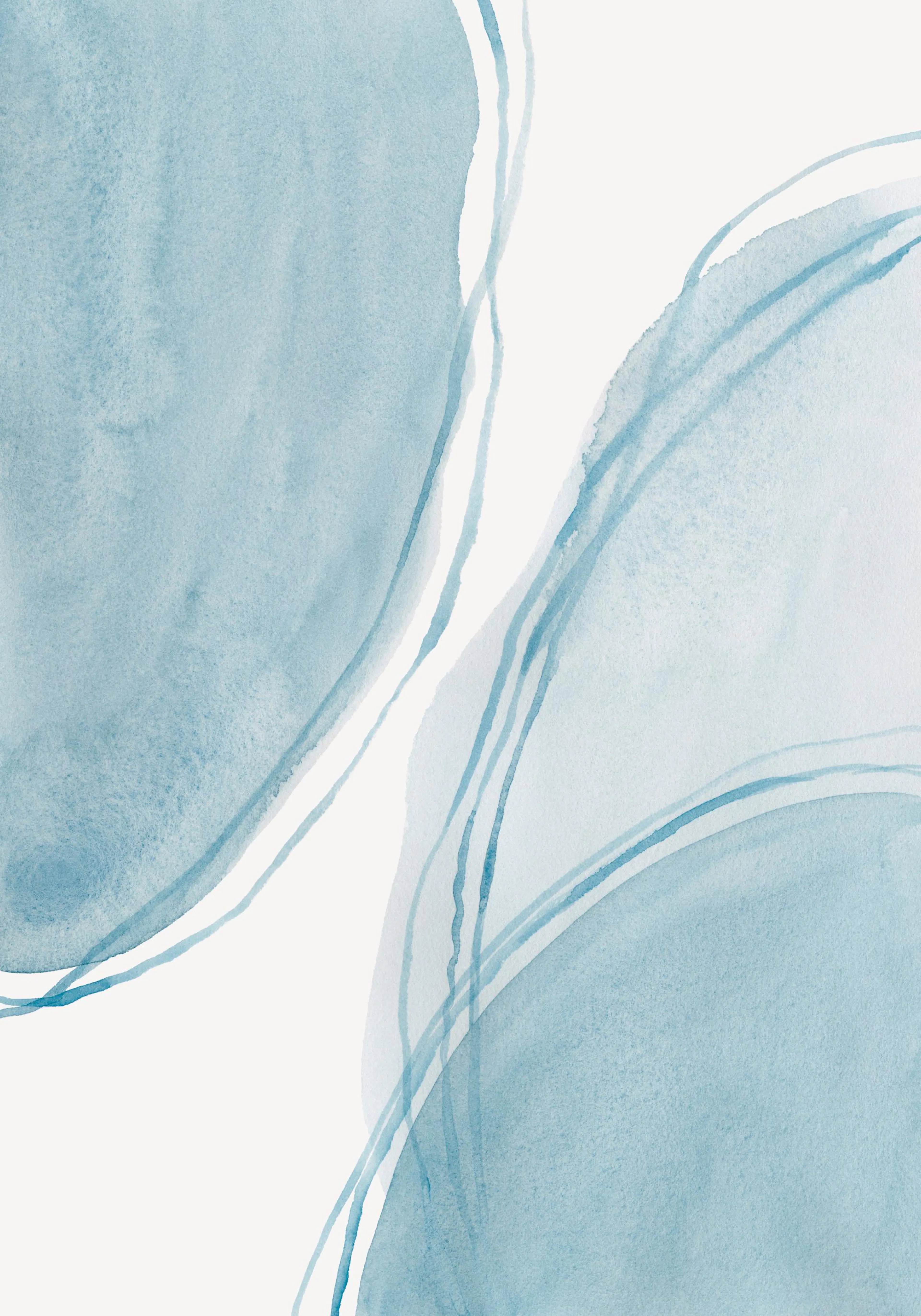 Poster mit organischen, hellblauen Aquarellformen und durchscheinenden Linien auf weißem Hintergrund.