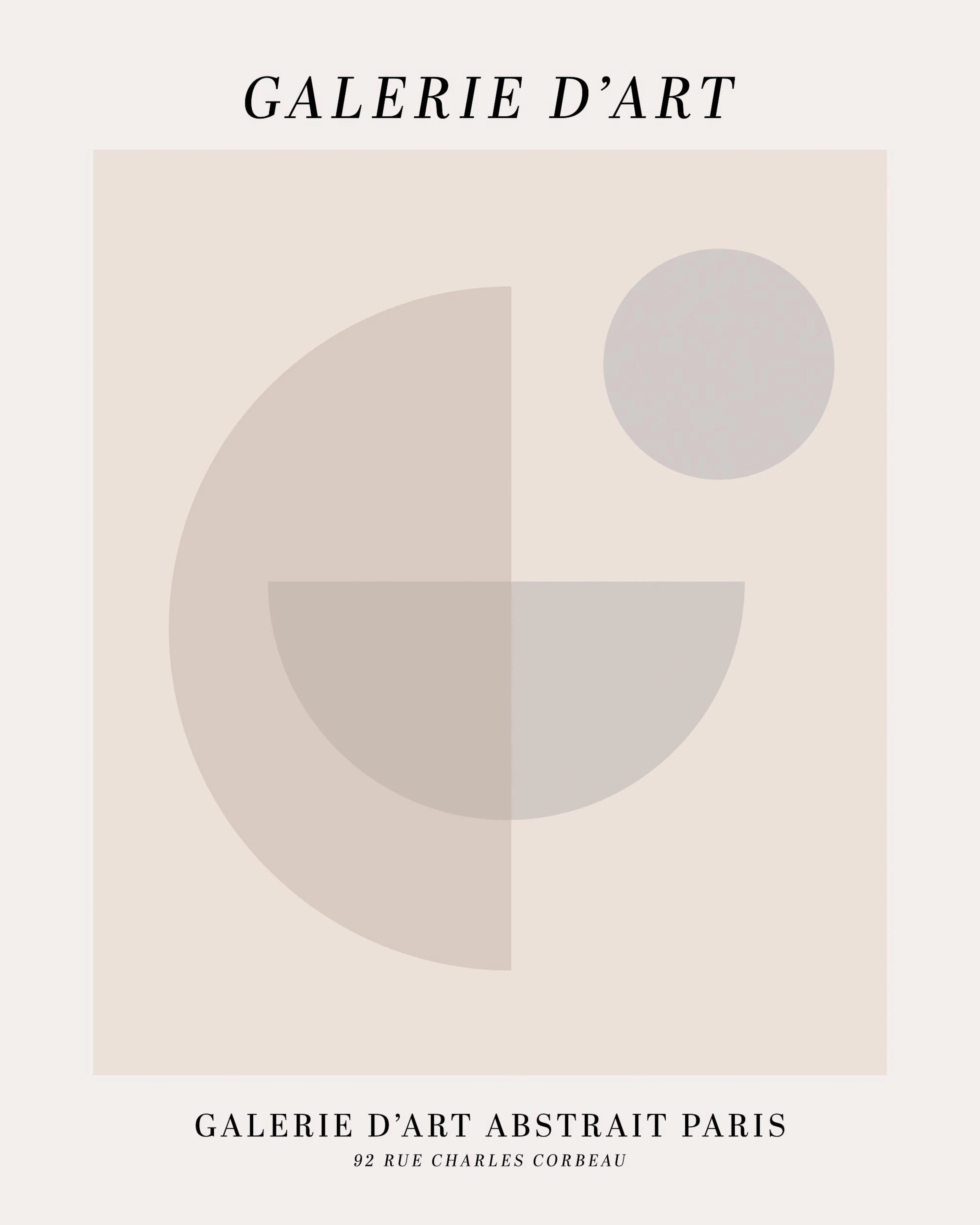 Poster dune forme géométrique beige et grise avec un cercle gris sur fond clair, avec le texte GALERIE DART.
