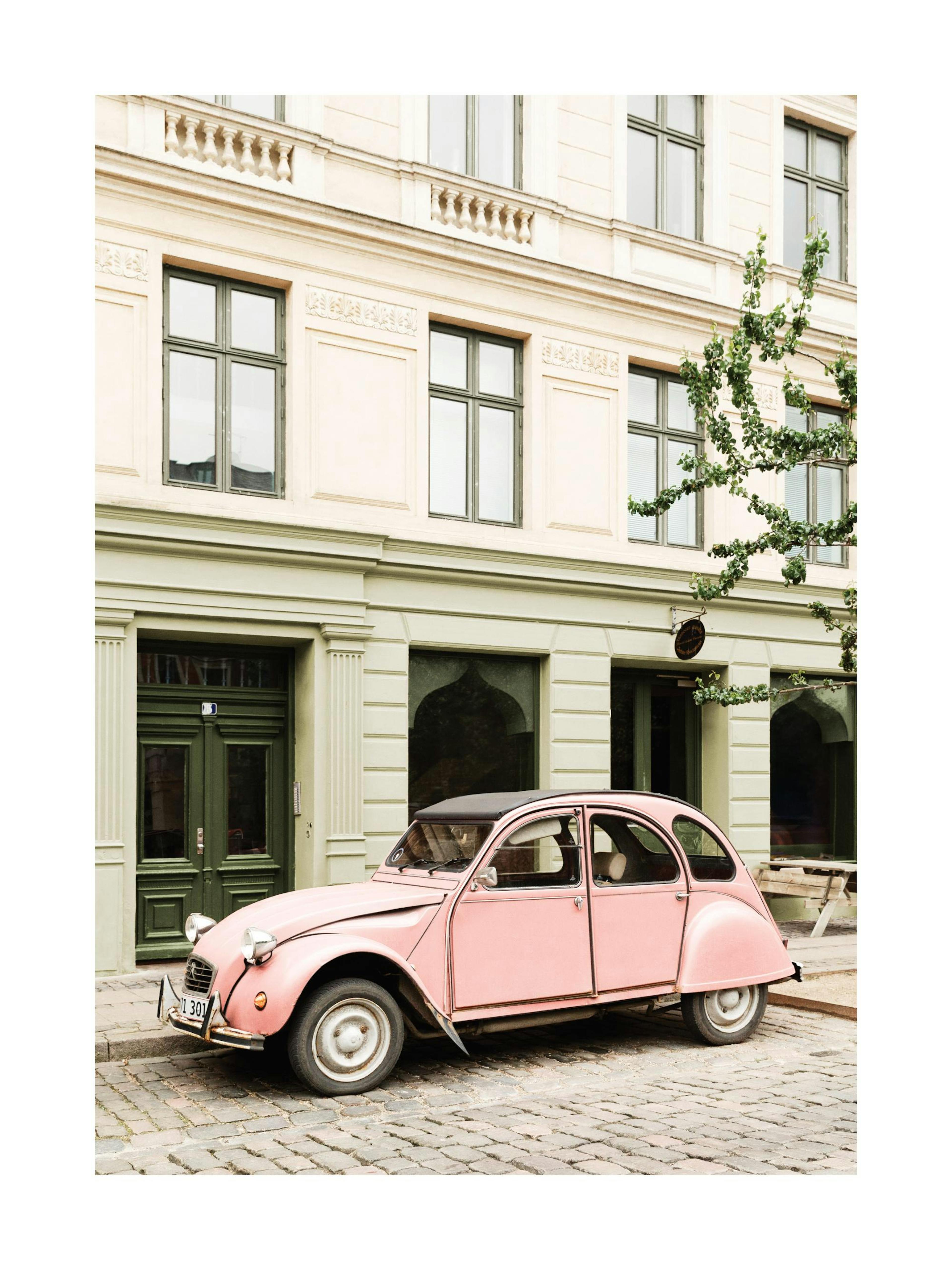 Coche Retro Rosa Póster 0