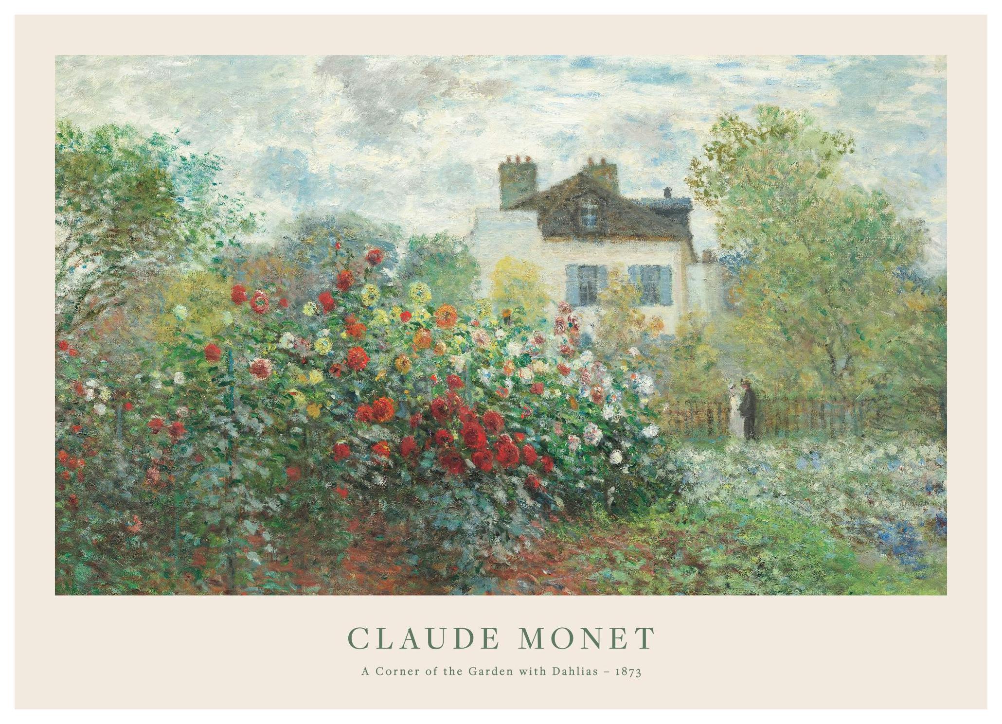 Monet - Een hoek van de tuin met dahlia's Poster (30x40 cm) - Poster Store