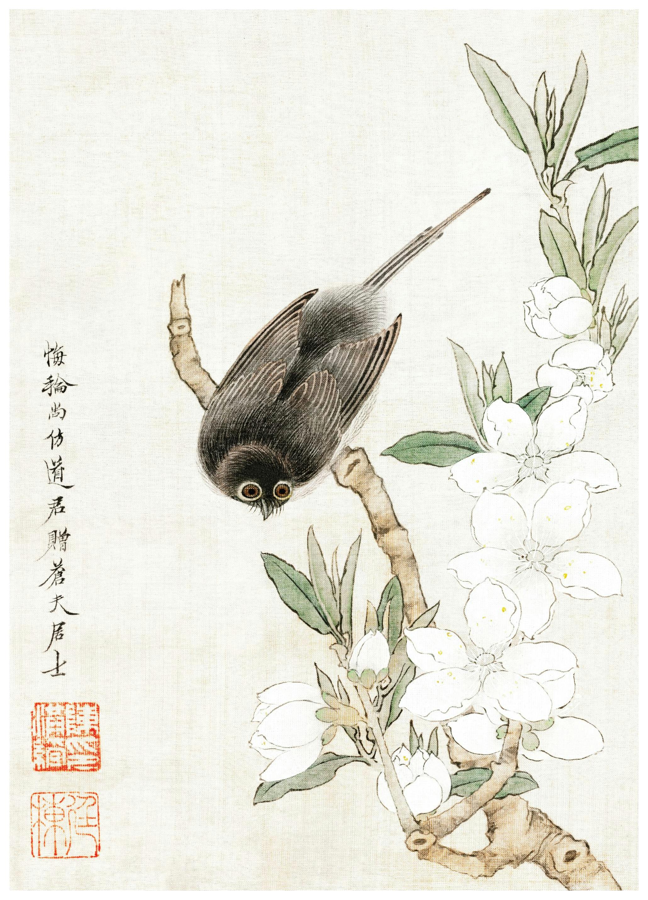Chen Hongshou - Vogel op Tak Poster (50x70 cm) - Poster Store
