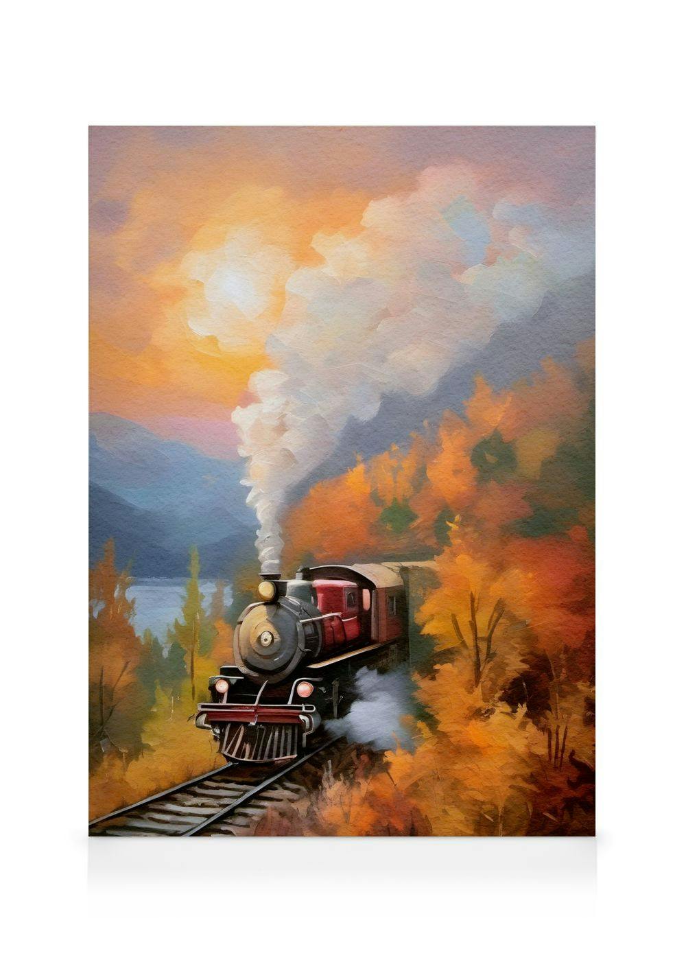 Canvas Prints - Express Train Canvas print (50x70 cm - Oak Frame) - Poster Store