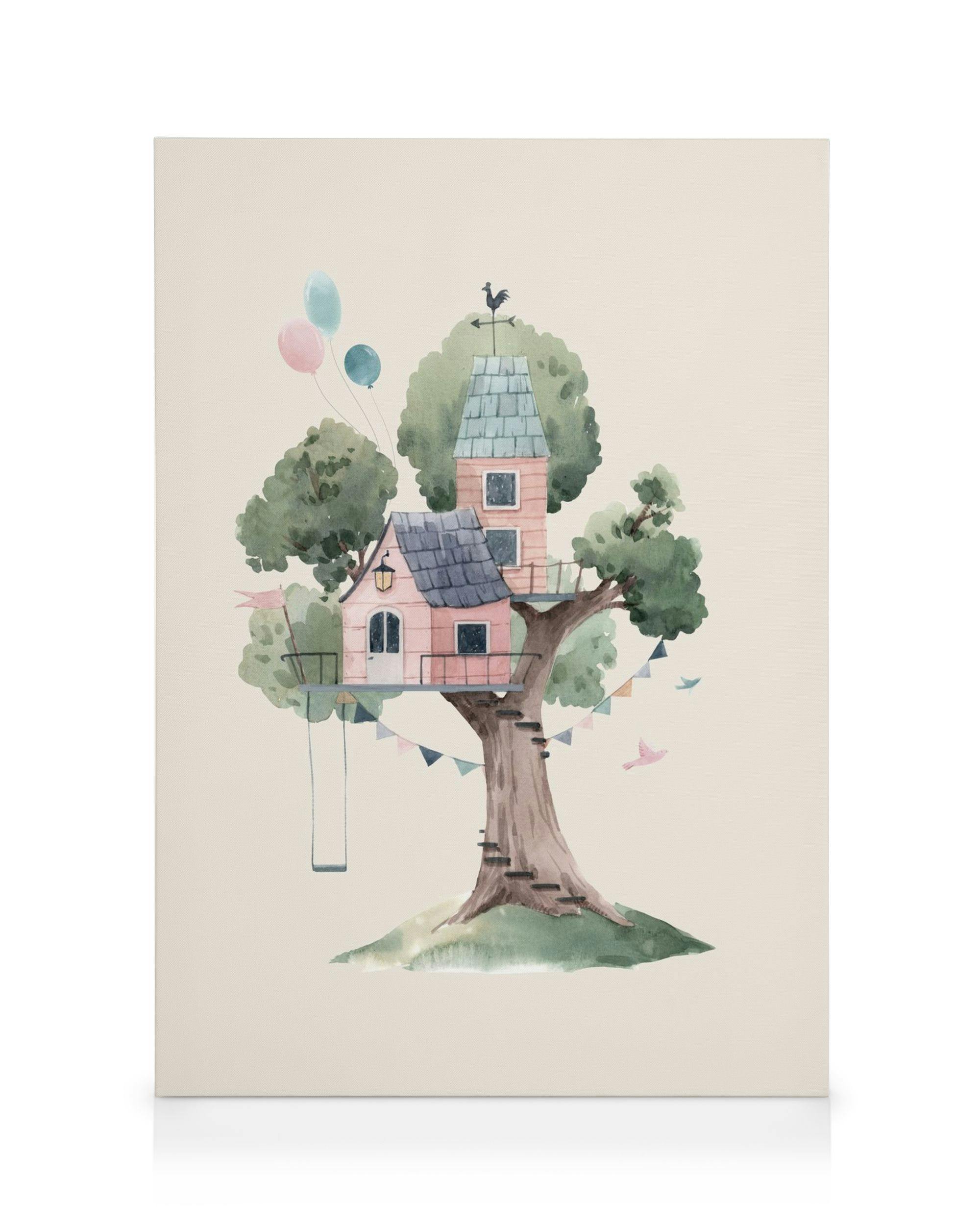 Trehus No1 lerretsbilde (50x70 cm - Svart Ramme) - Poster Store