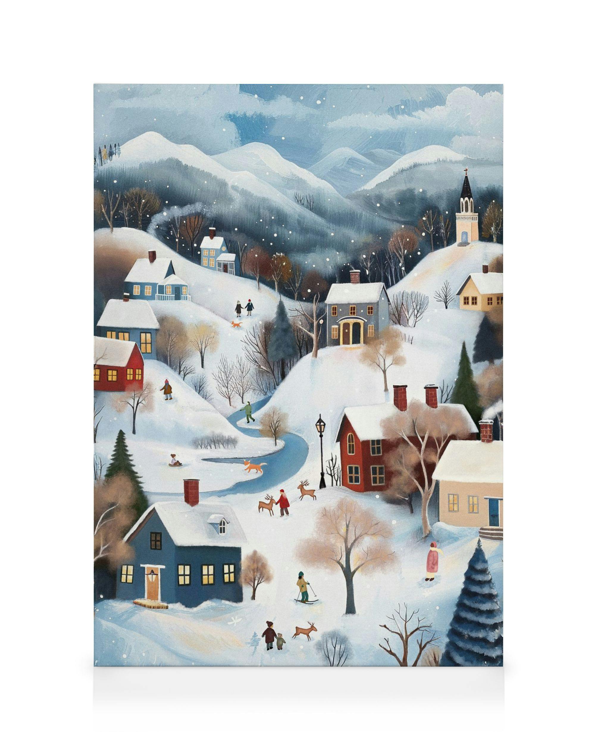 Winter in the Village No2 Canvas (50x70 cm - Fotolijst Zwart) - Poster Store