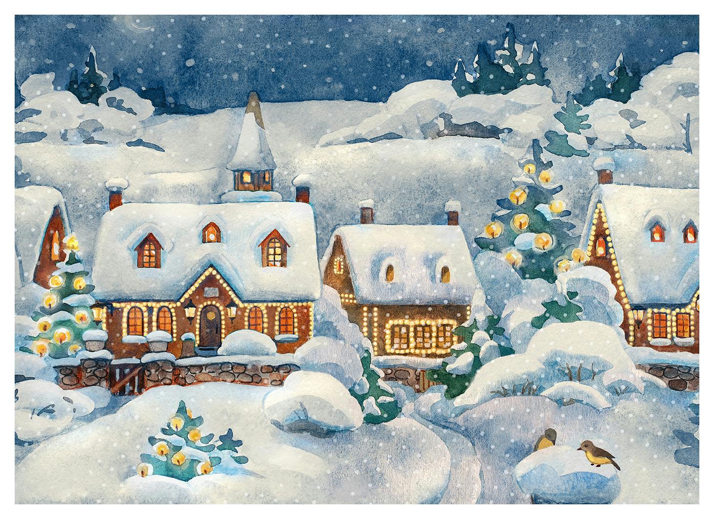 Besneeuwd Dorp Poster (50x70 cm) - Poster Store