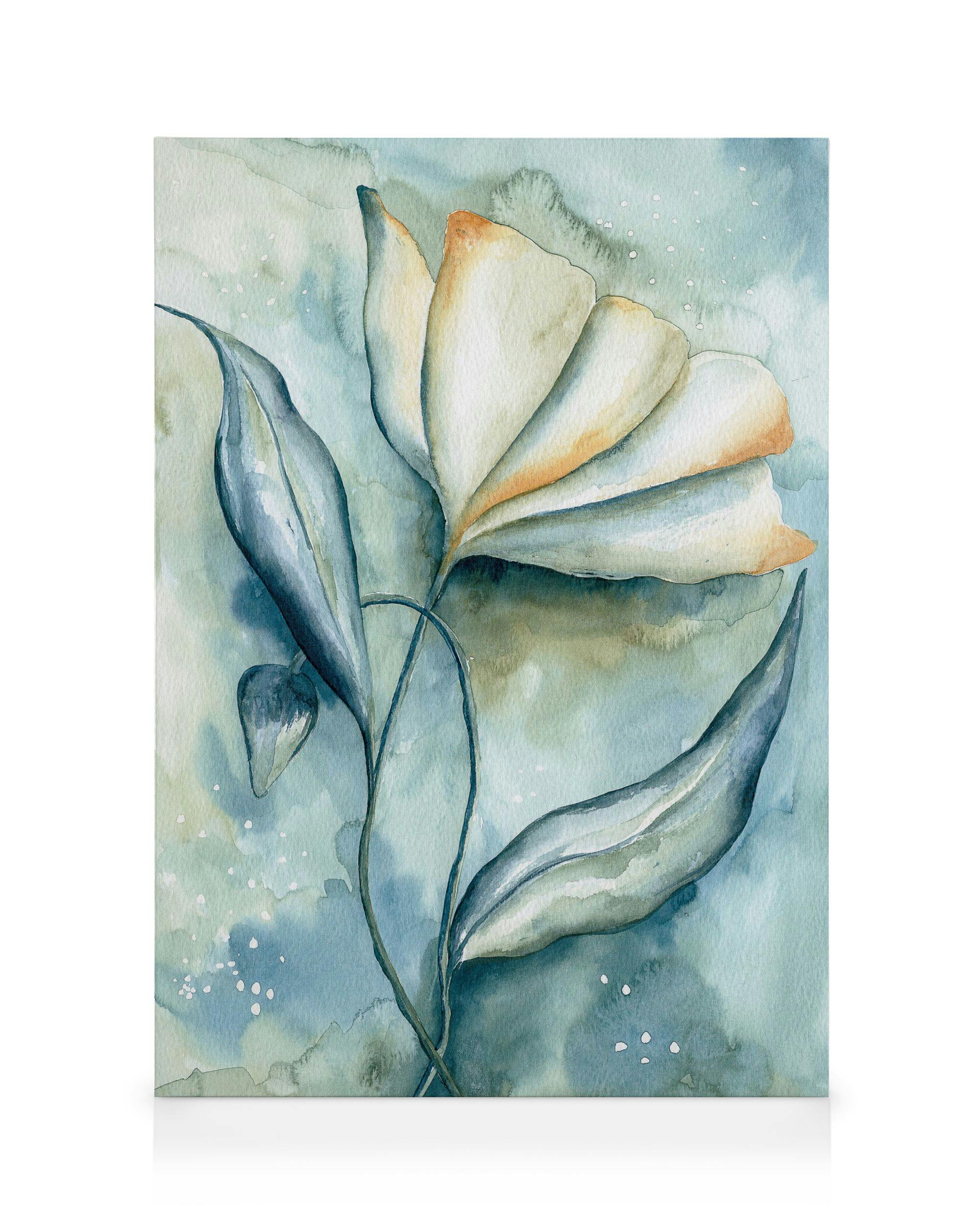 Fiore Blu Acquerello Stampe su Tela (70x100 cm - Cornice in nero) - Poster Store